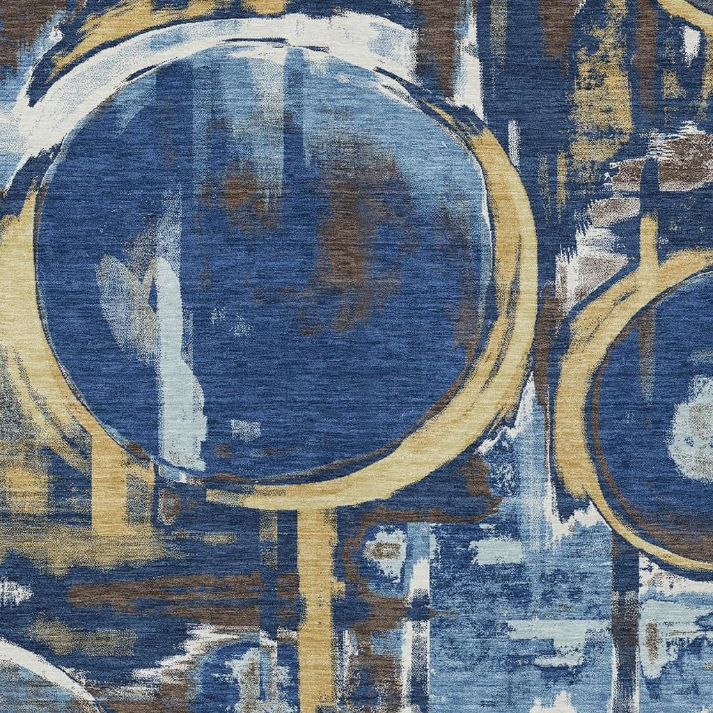 3' X 5' Navy Blue And Blue Abstract Washable Indoor Outdoor Area Rug Homeroots Outdoor