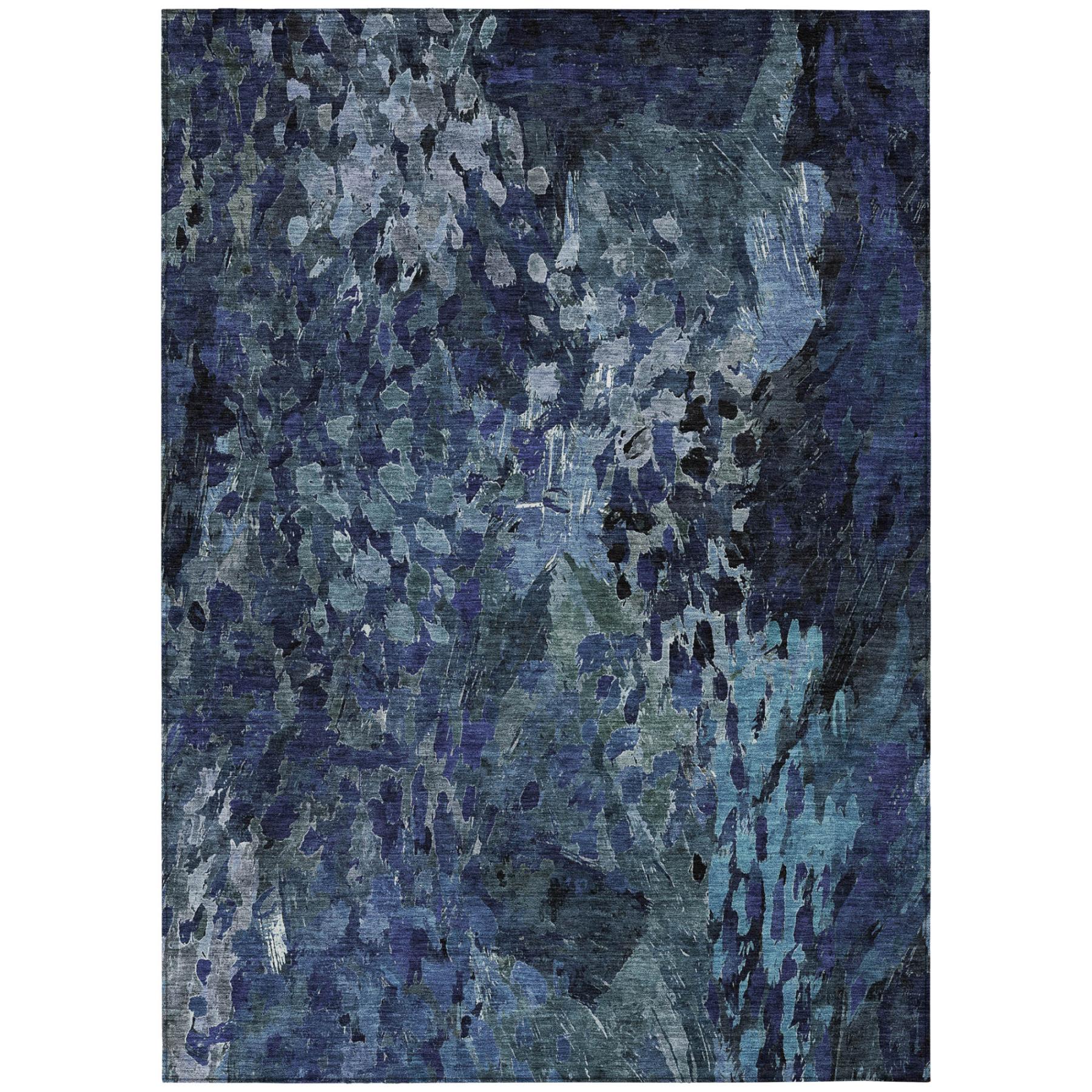 3' X 5' Navy Blue And Blue Abstract Washable Indoor Outdoor Area Rug Homeroots Outdoor