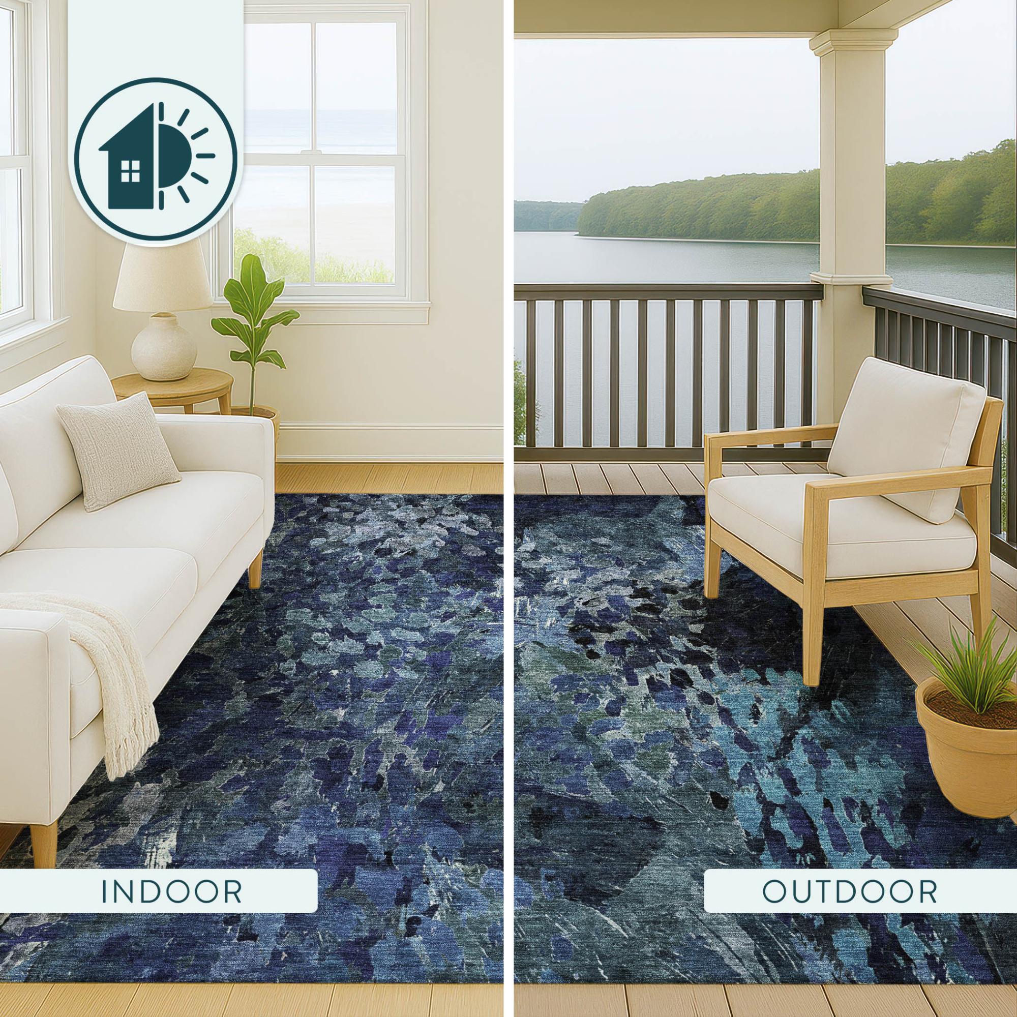3' X 5' Navy Blue And Blue Abstract Washable Indoor Outdoor Area Rug Homeroots Outdoor
