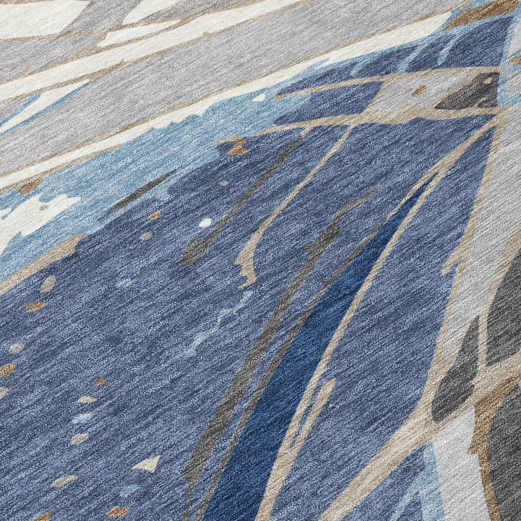 3' X 5' Navy Blue And Blue Abstract Washable Indoor Outdoor Area Rug Homeroots Outdoor