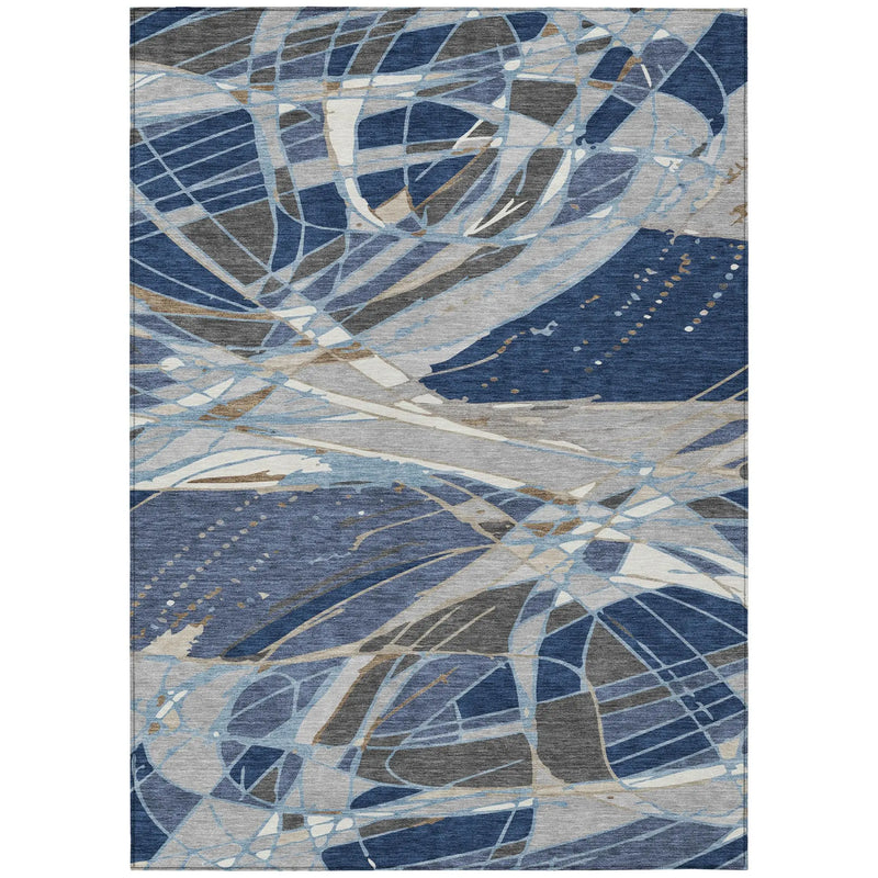3' X 5' Navy Blue And Blue Abstract Washable Indoor Outdoor Area Rug Homeroots Outdoor