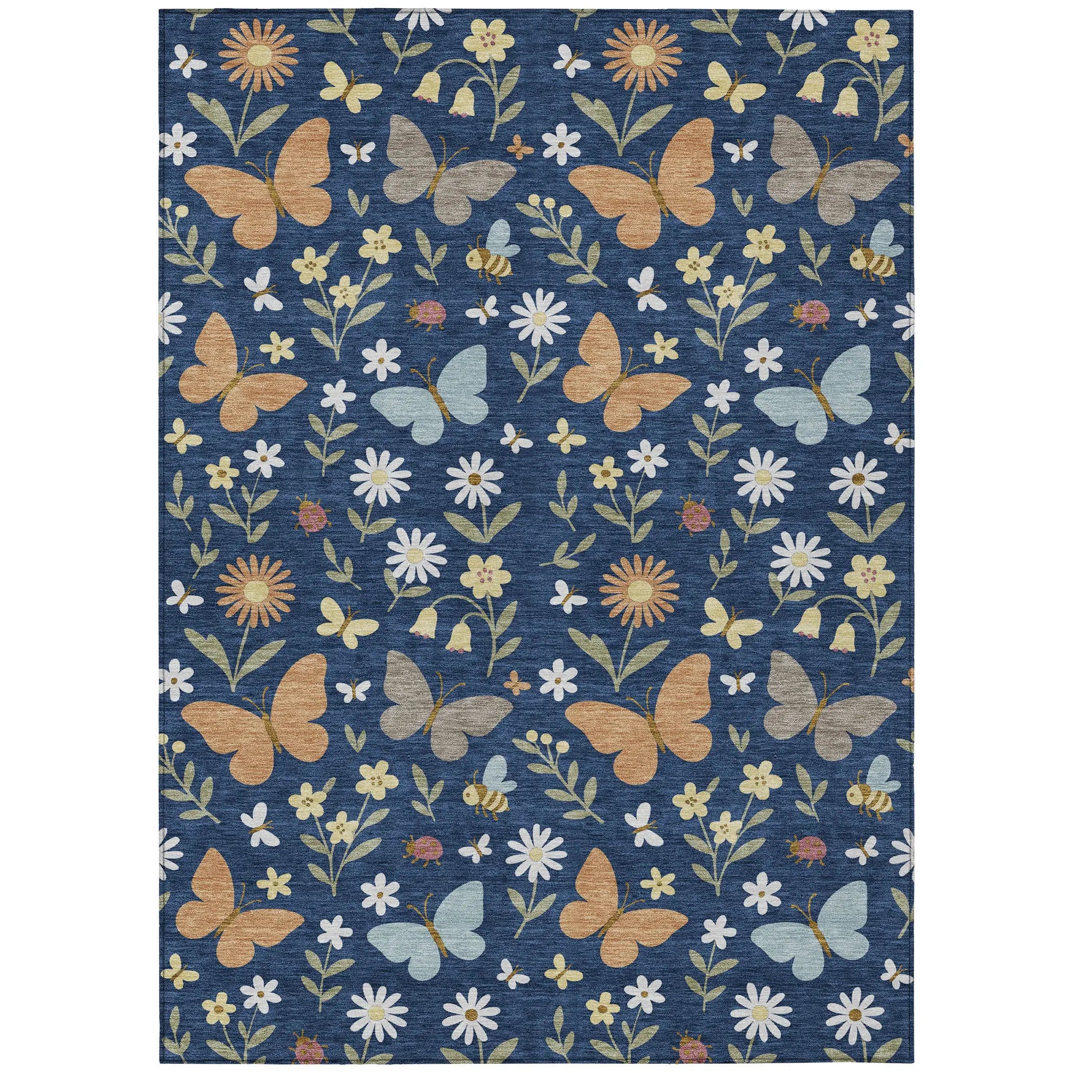 3' X 5' Navy Blue And Blue Abstract Washable Indoor Outdoor Area Rug Homeroots Outdoor