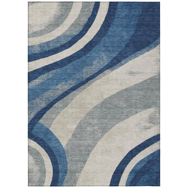 3' X 5' Navy Blue And Blue Abstract Washable Indoor Outdoor Area Rug Homeroots Outdoor
