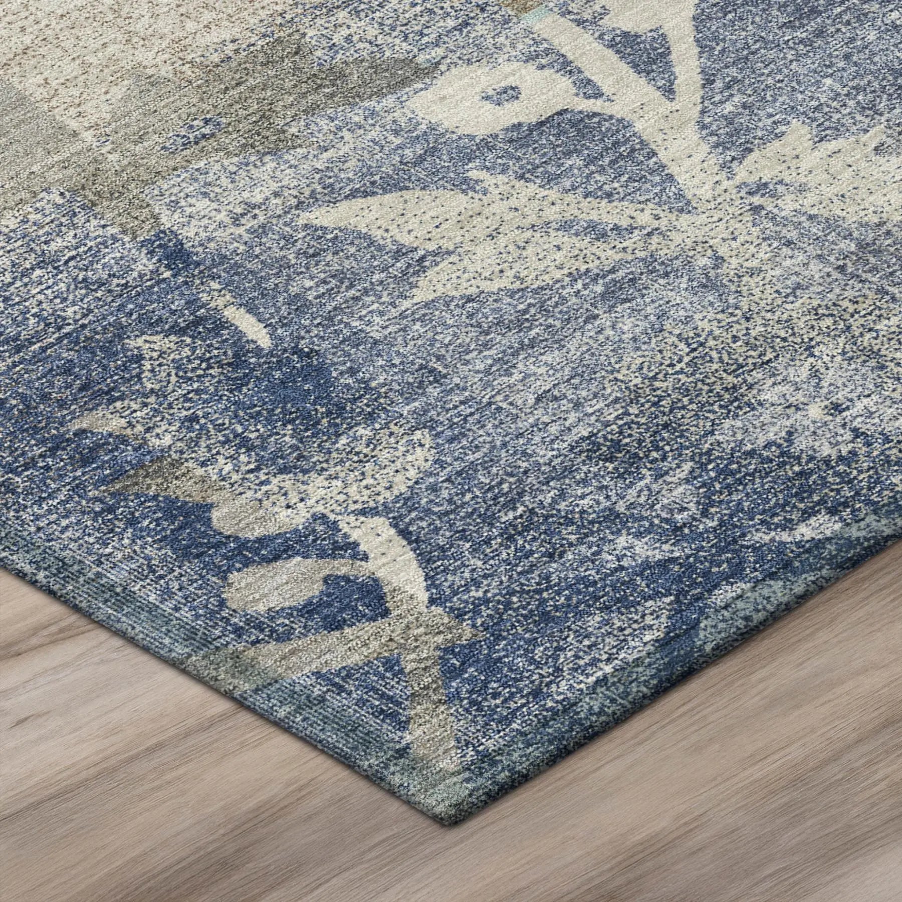 3' X 5' Navy Blue And Blue Botanical Leaves Washable Indoor Outdoor Area Rug Homeroots Outdoor