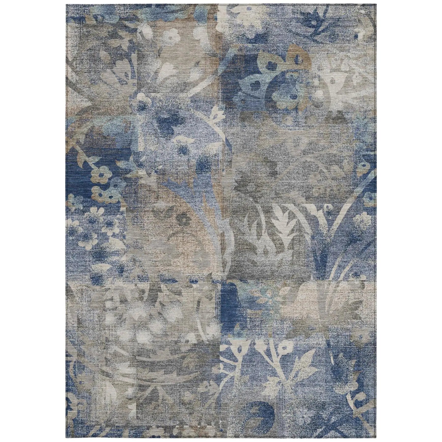 3' X 5' Navy Blue And Blue Botanical Leaves Washable Indoor Outdoor Area Rug Homeroots Outdoor