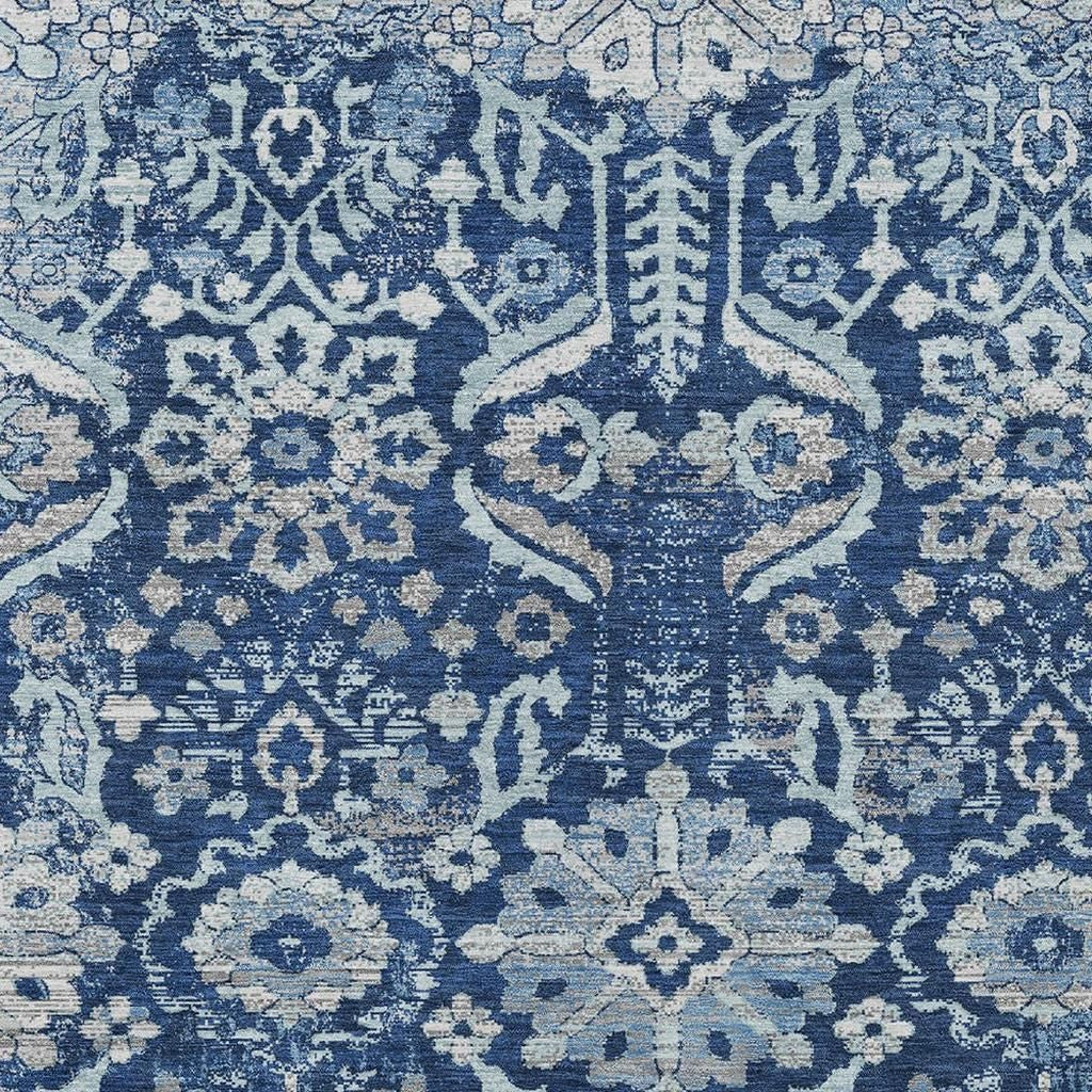 3' X 5' Navy Blue And Blue Damask Washable Indoor Outdoor Area Rug Homeroots Outdoor