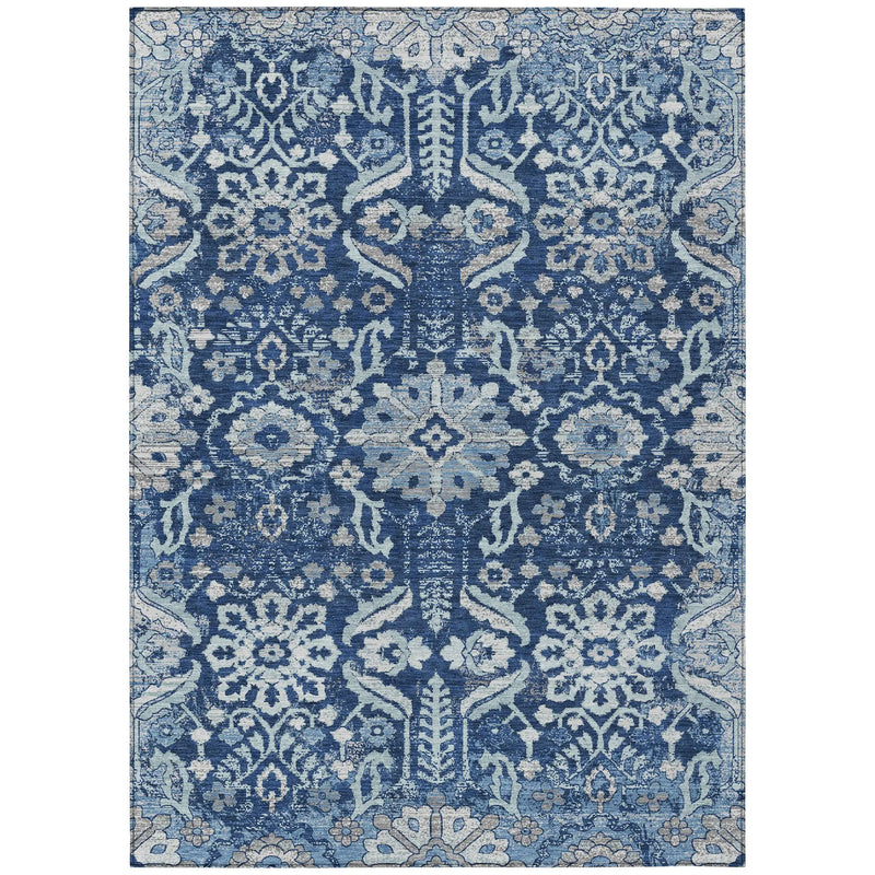3' X 5' Navy Blue And Blue Damask Washable Indoor Outdoor Area Rug Homeroots Outdoor