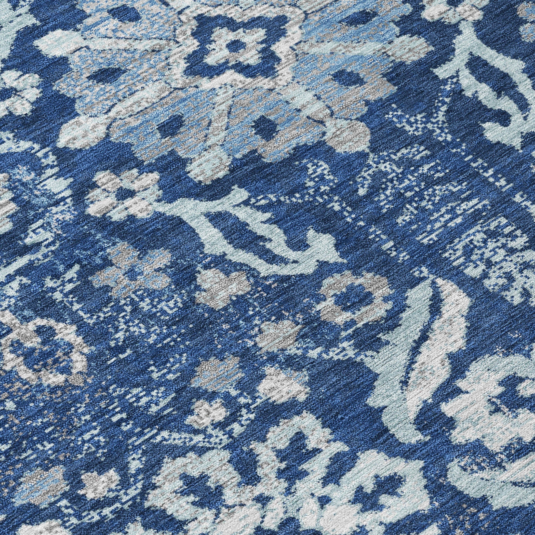 3' X 5' Navy Blue And Blue Damask Washable Indoor Outdoor Area Rug Homeroots Outdoor