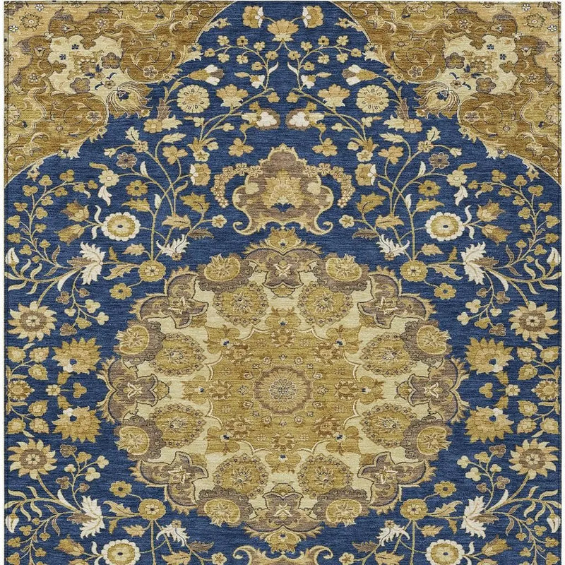 3' X 5' Navy Blue And Blue Damask Washable Indoor Outdoor Area Rug Homeroots Outdoor