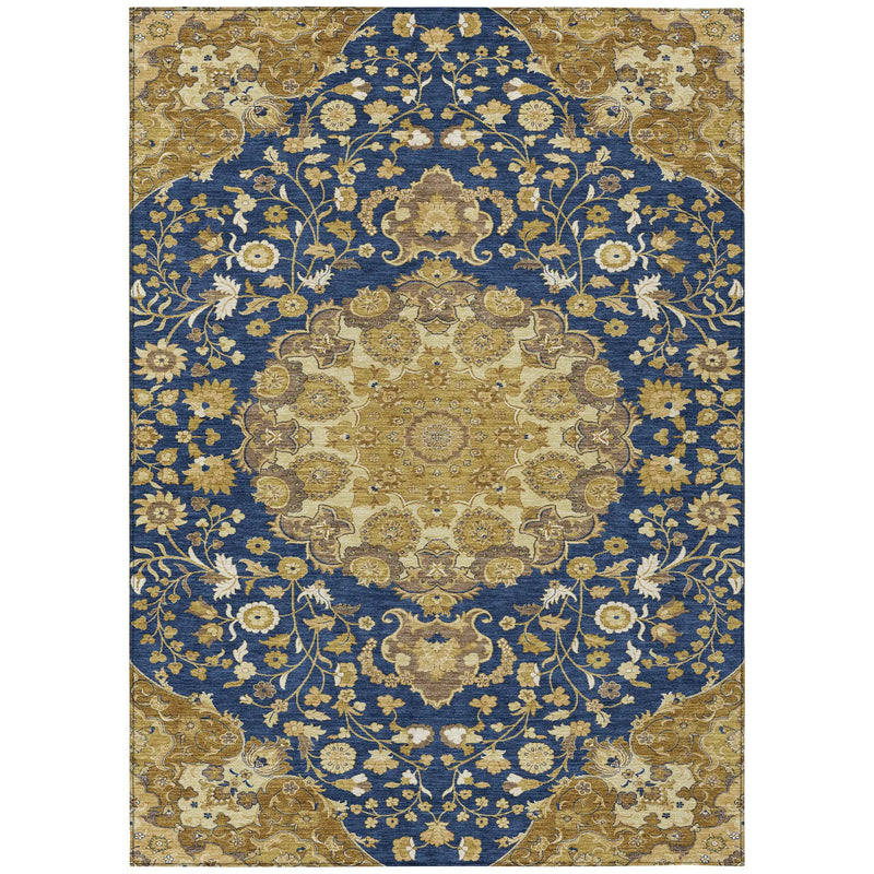 3' X 5' Navy Blue And Blue Damask Washable Indoor Outdoor Area Rug Homeroots Outdoor