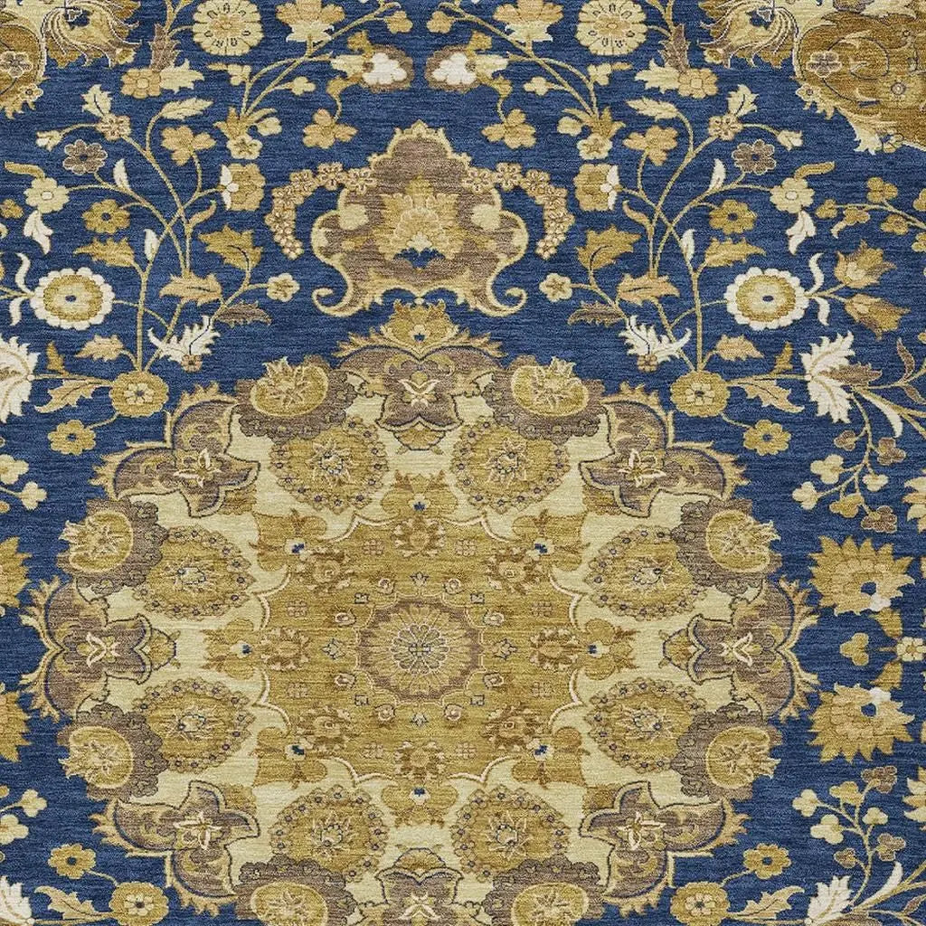 3' X 5' Navy Blue And Blue Damask Washable Indoor Outdoor Area Rug Homeroots Outdoor