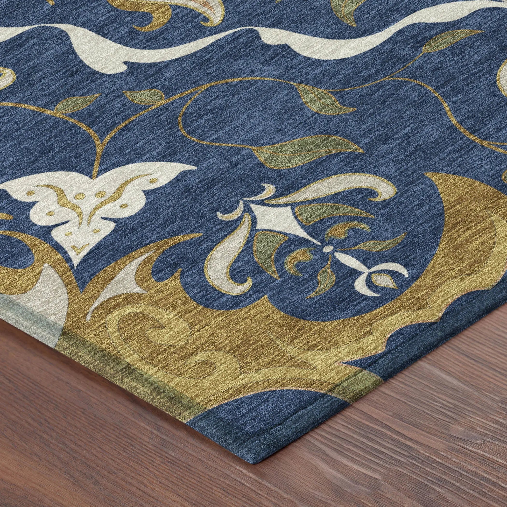 3' X 5' Navy Blue And Blue Damask Washable Indoor Outdoor Area Rug Homeroots Outdoor