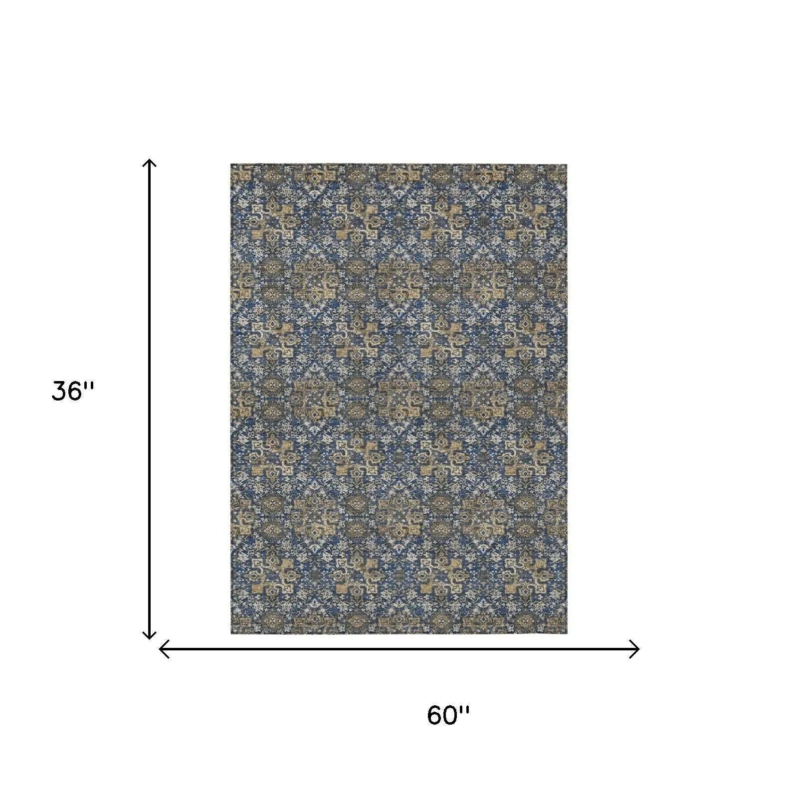 3' X 5' Navy Blue And Blue Damask Washable Indoor Outdoor Area Rug Homeroots Outdoor