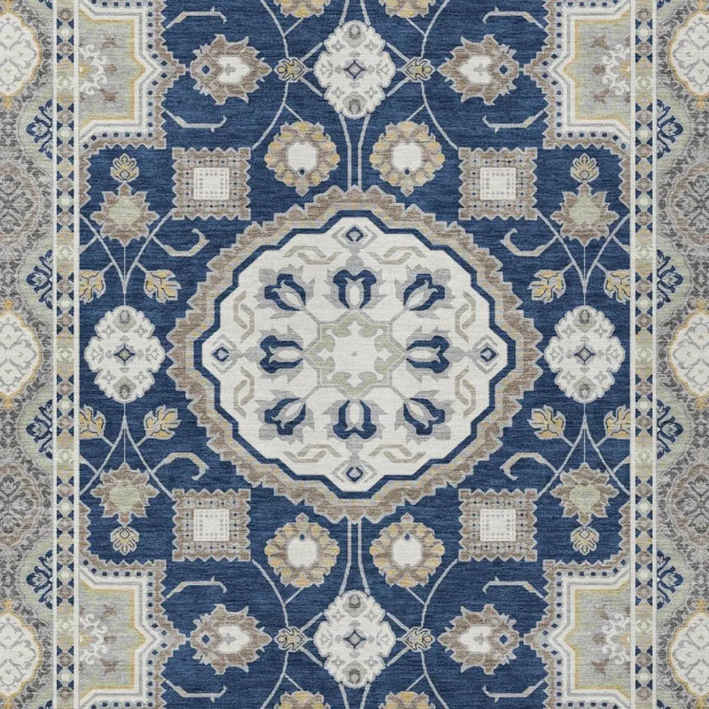 3' X 5' Navy Blue And Blue Floral Medallion Washable Indoor Outdoor Area Rug Homeroots Outdoor