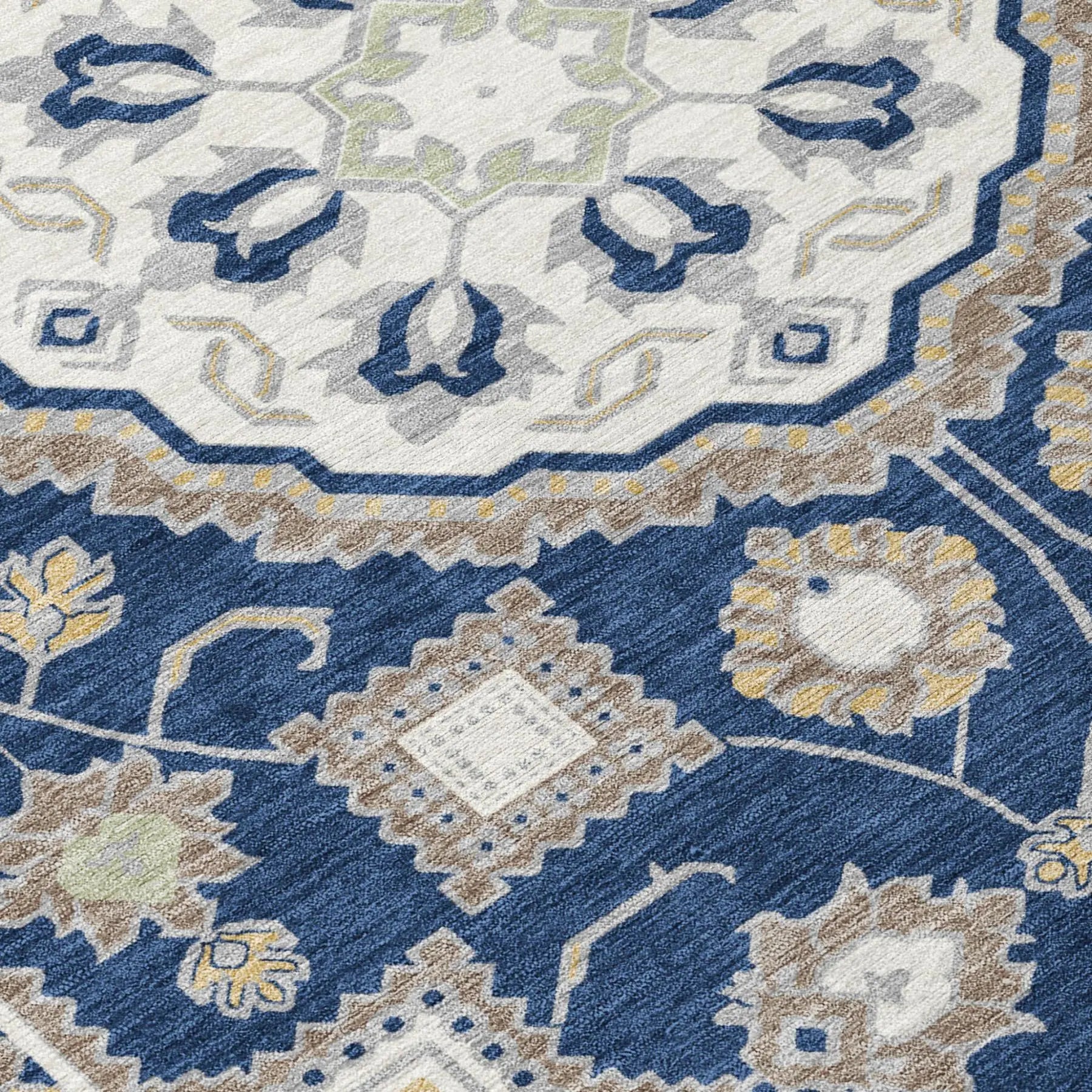 3' X 5' Navy Blue And Blue Floral Medallion Washable Indoor Outdoor Area Rug Homeroots Outdoor