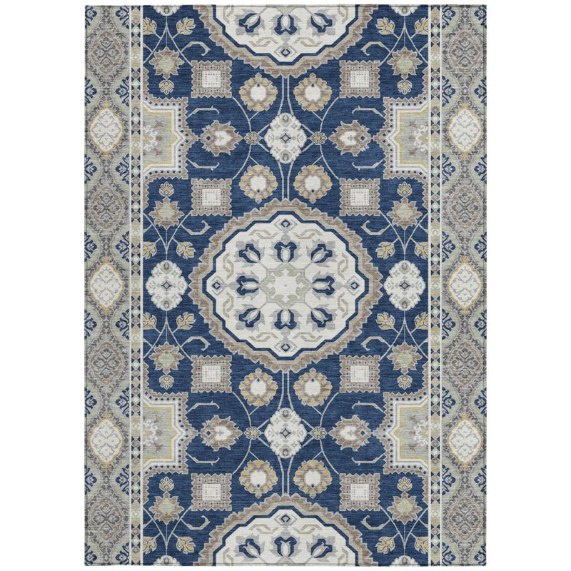 3' X 5' Navy Blue And Blue Floral Medallion Washable Indoor Outdoor Area Rug Homeroots Outdoor
