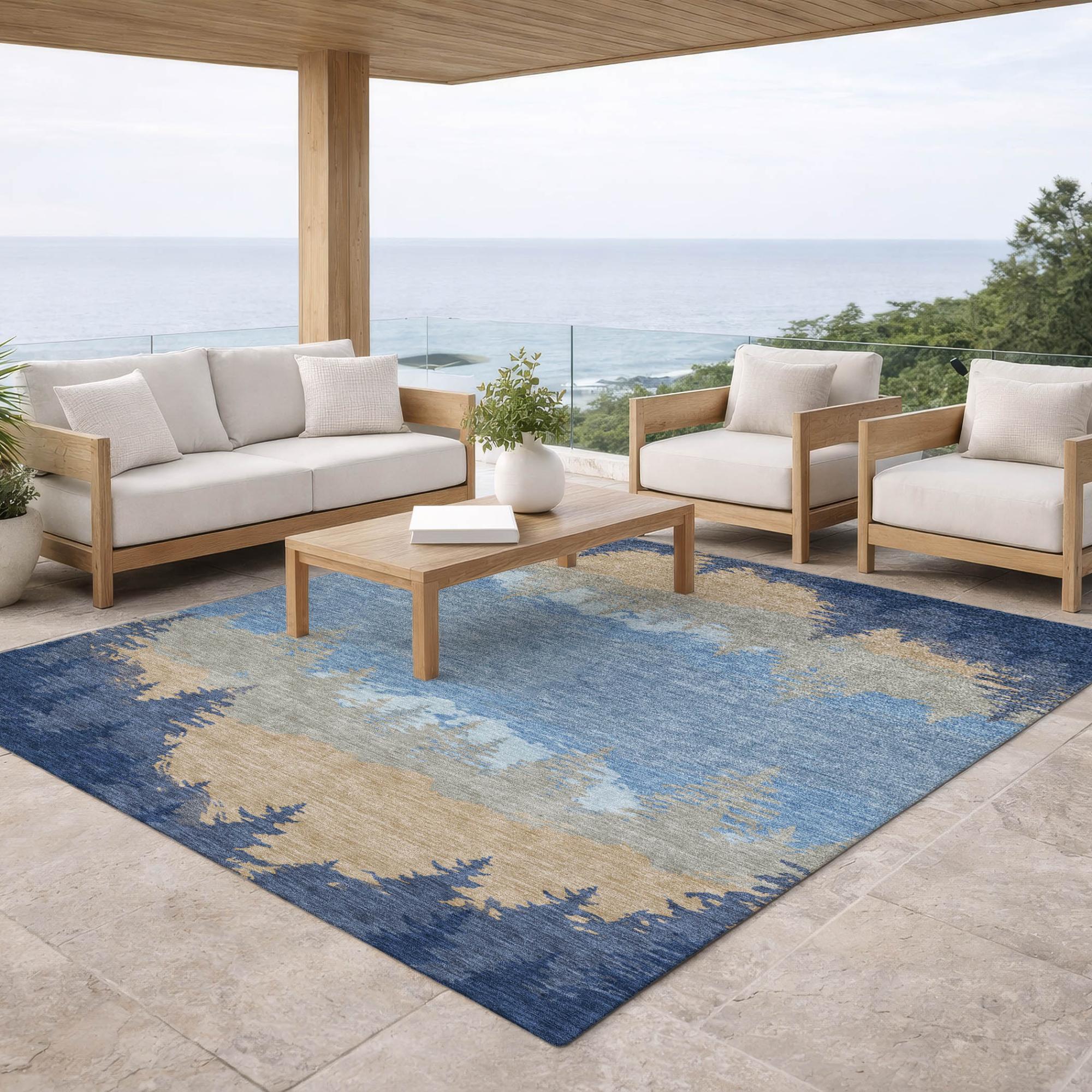 3' X 5' Navy Blue And Blue Floral Washable Indoor Outdoor Area Rug Homeroots Outdoor