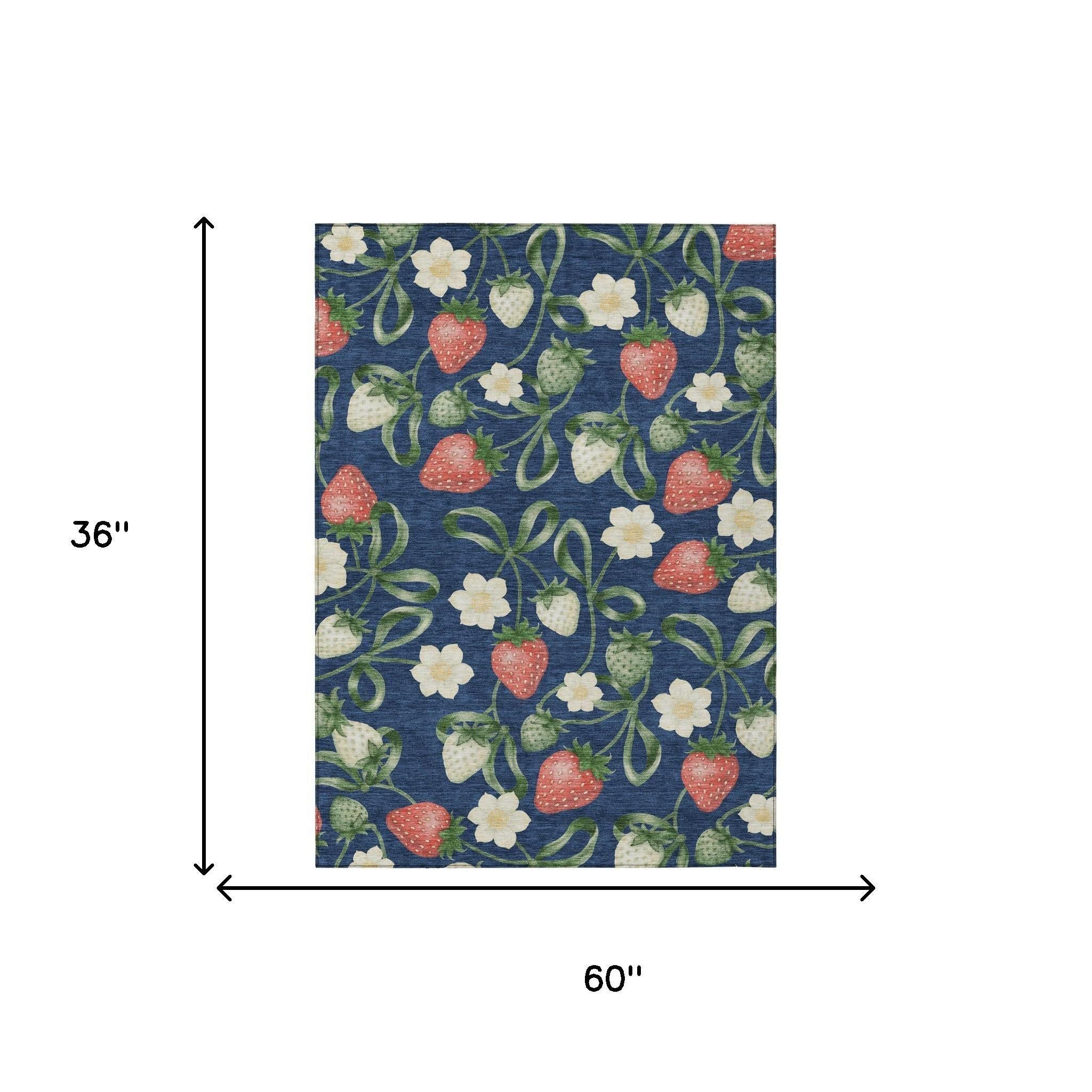 3' X 5' Navy Blue And Blue Floral Washable Indoor Outdoor Area Rug Homeroots Outdoor