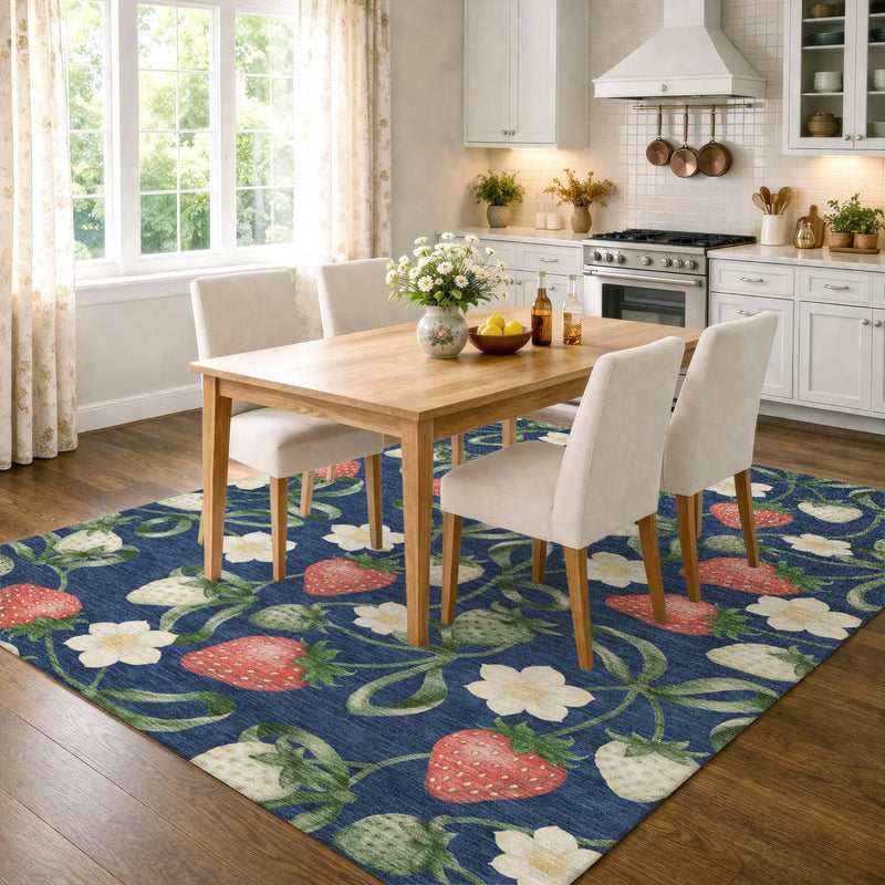 3' X 5' Navy Blue And Blue Floral Washable Indoor Outdoor Area Rug Homeroots Outdoor