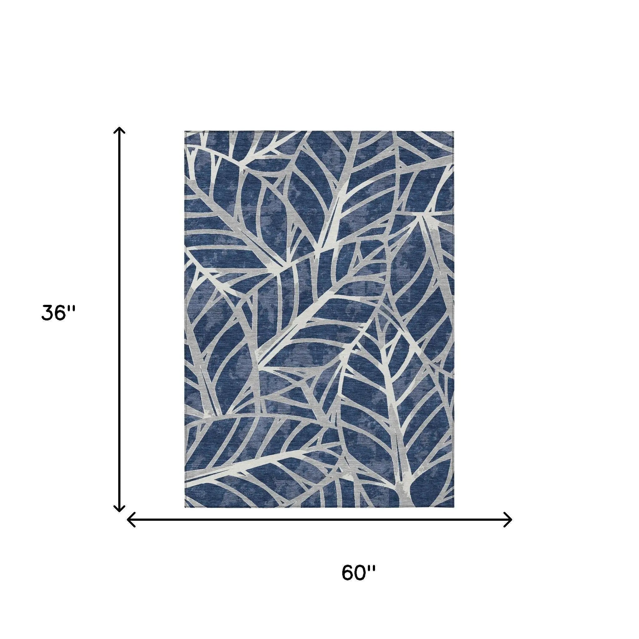 3' X 5' Navy Blue And Blue Floral Washable Indoor Outdoor Area Rug Homeroots Outdoor