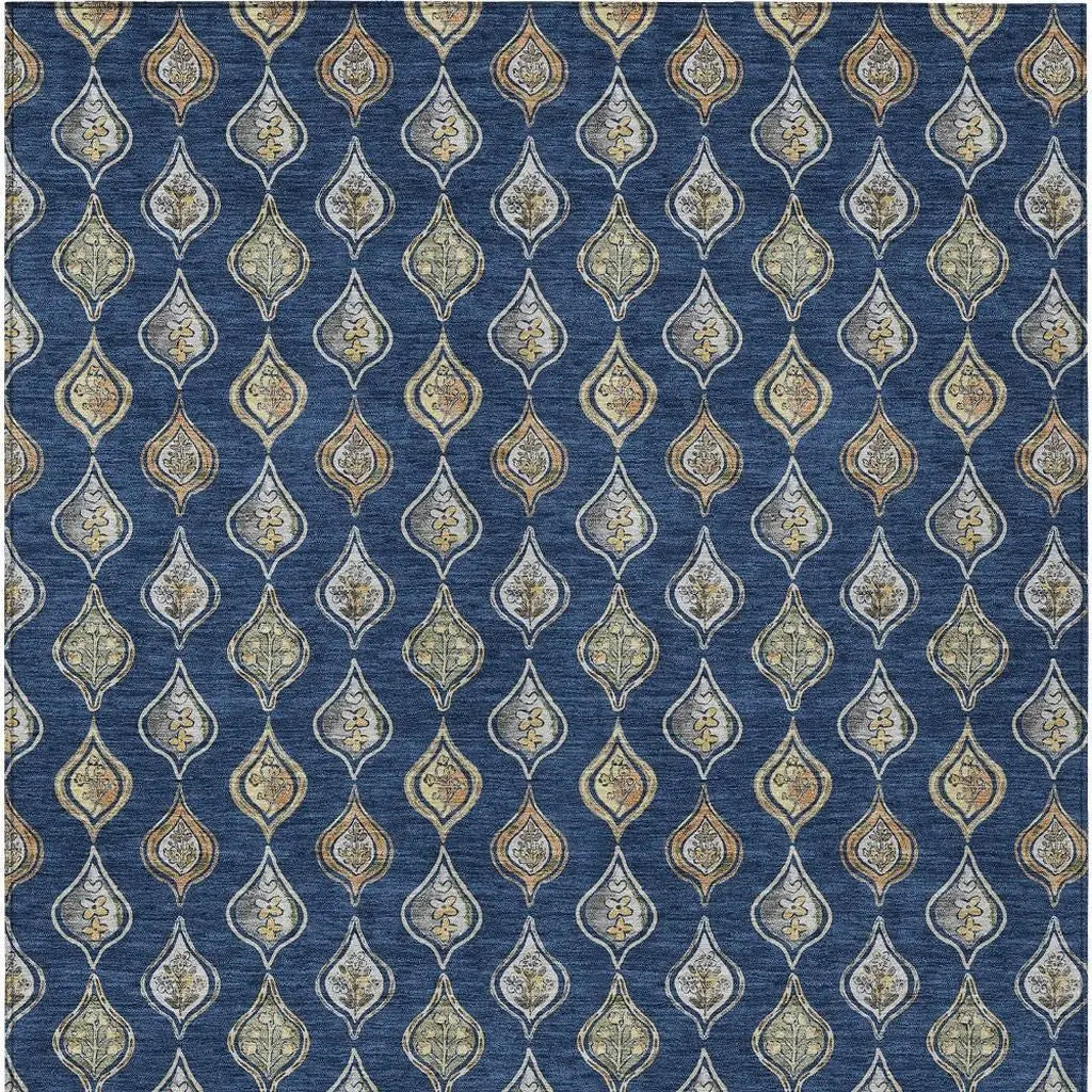 3' X 5' Navy Blue And Blue Floral Washable Indoor Outdoor Area Rug Homeroots Outdoor