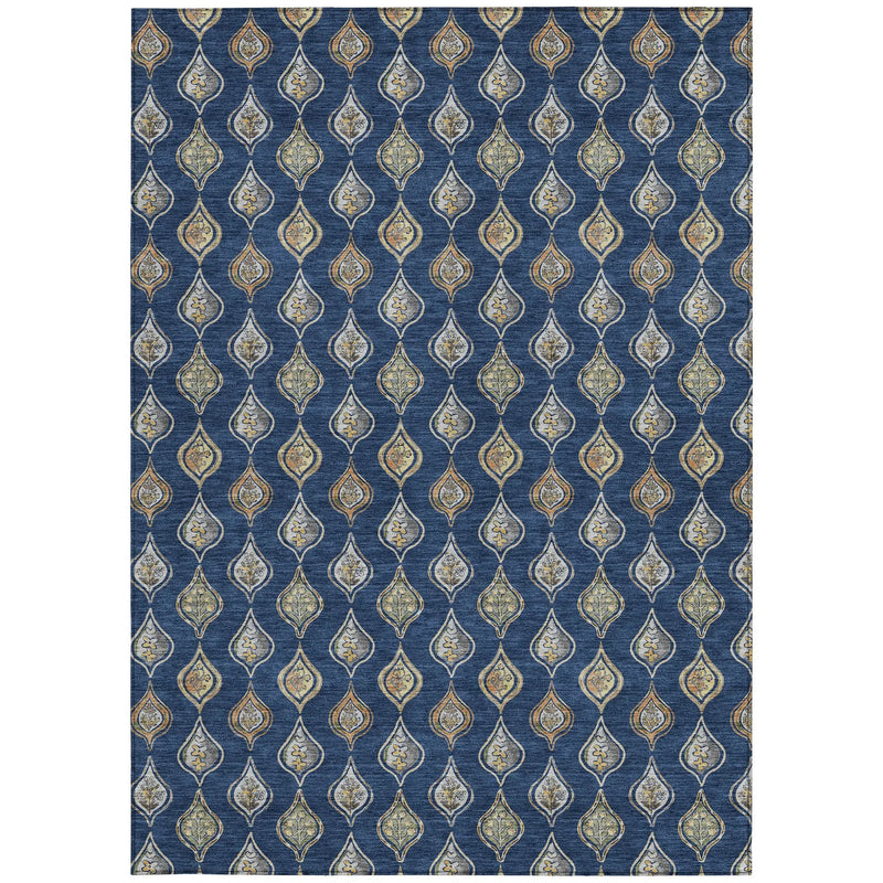 3' X 5' Navy Blue And Blue Floral Washable Indoor Outdoor Area Rug Homeroots Outdoor
