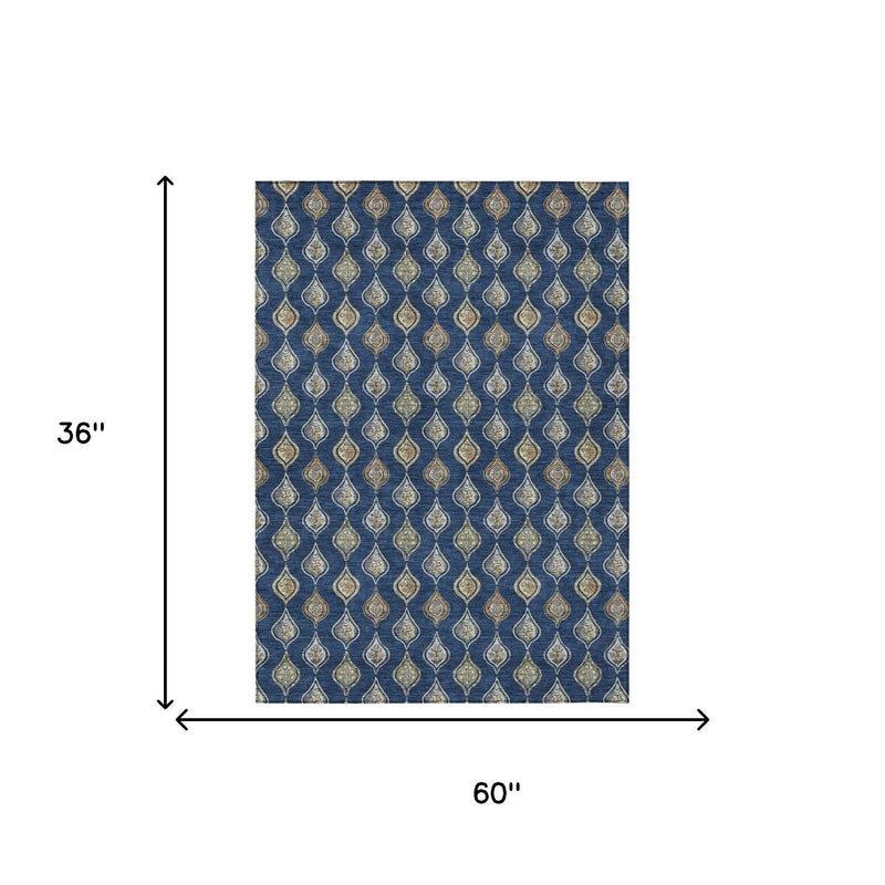 3' X 5' Navy Blue And Blue Floral Washable Indoor Outdoor Area Rug Homeroots Outdoor