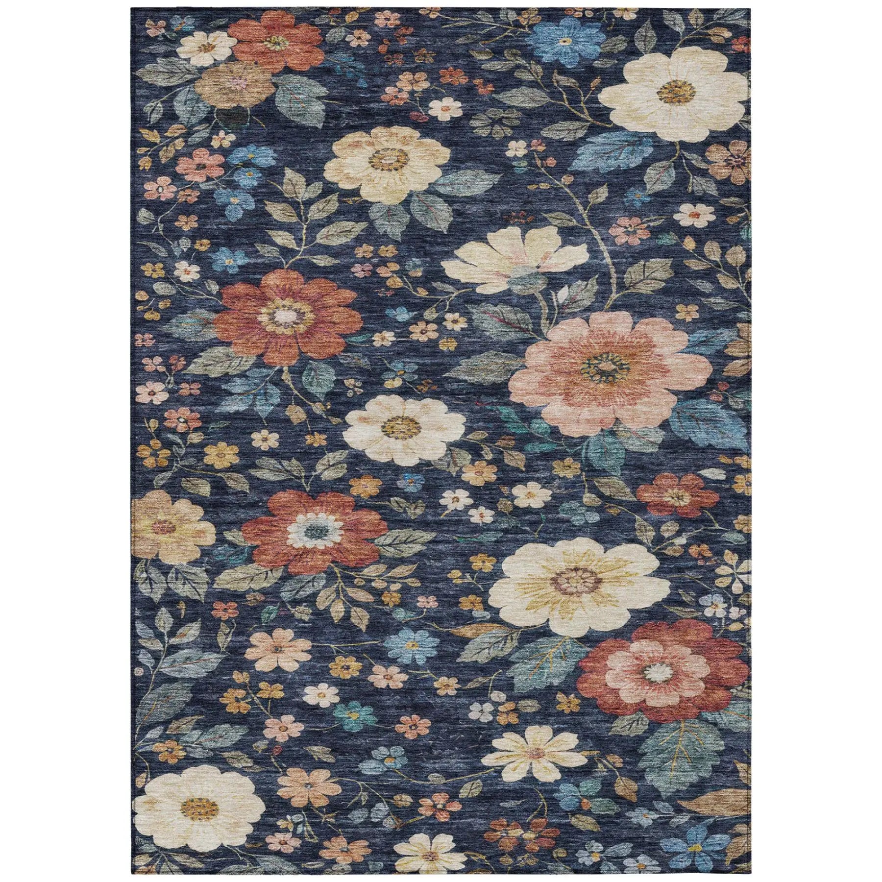 3' X 5' Navy Blue And Blue Floral Washable Indoor Outdoor Area Rug Homeroots Outdoor
