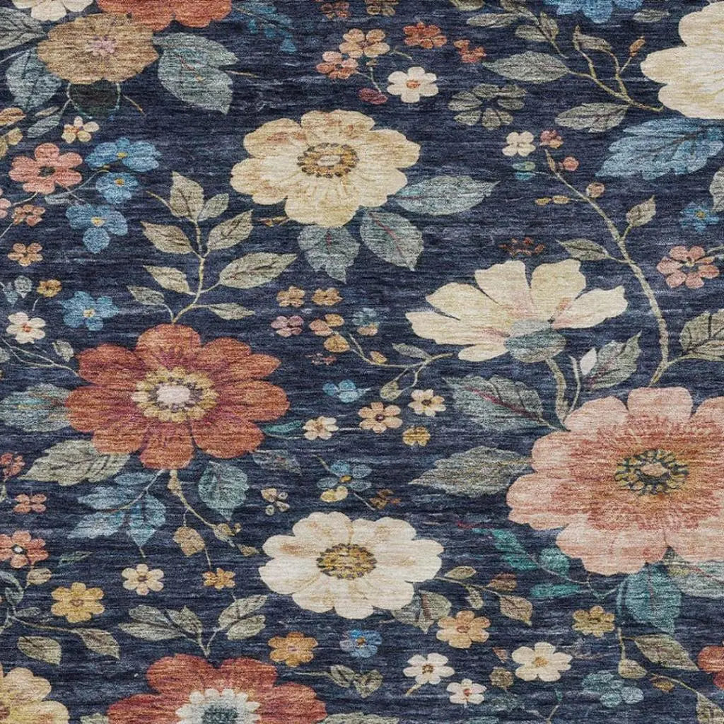 3' X 5' Navy Blue And Blue Floral Washable Indoor Outdoor Area Rug Homeroots Outdoor