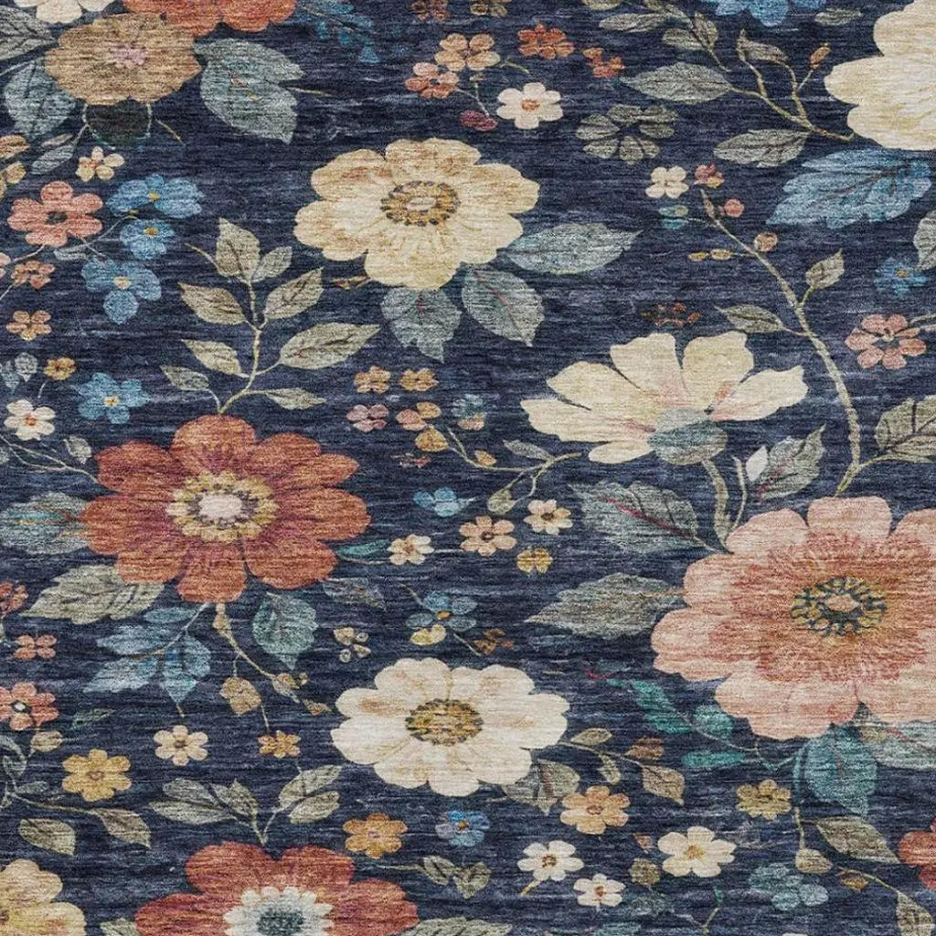 3' X 5' Navy Blue And Blue Floral Washable Indoor Outdoor Area Rug Homeroots Outdoor