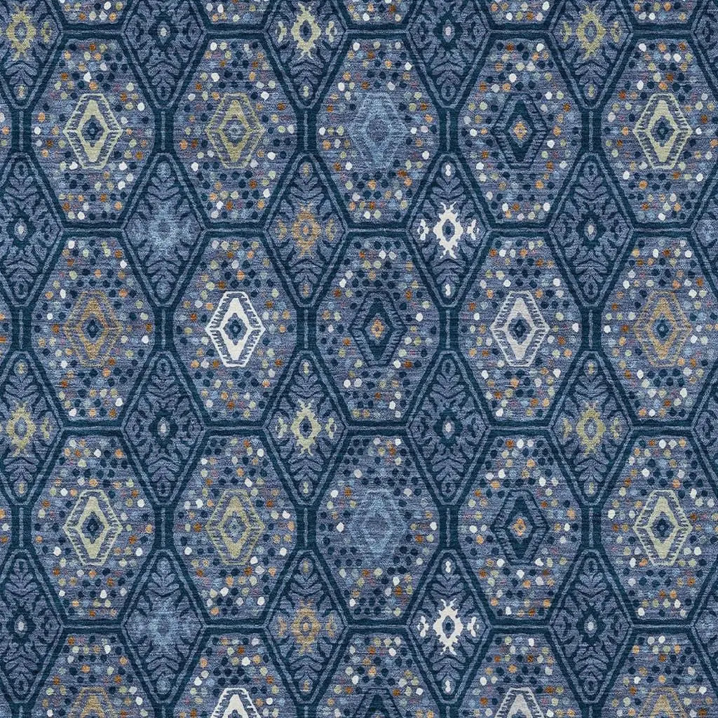 3' X 5' Navy Blue And Blue Geometric Washable Indoor Outdoor Area Rug Homeroots Outdoor