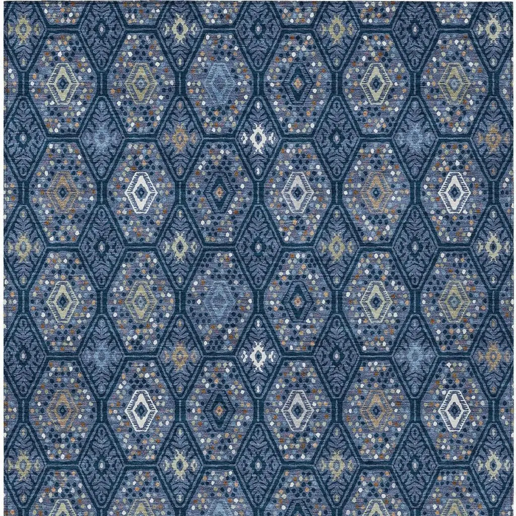 3' X 5' Navy Blue And Blue Geometric Washable Indoor Outdoor Area Rug Homeroots Outdoor