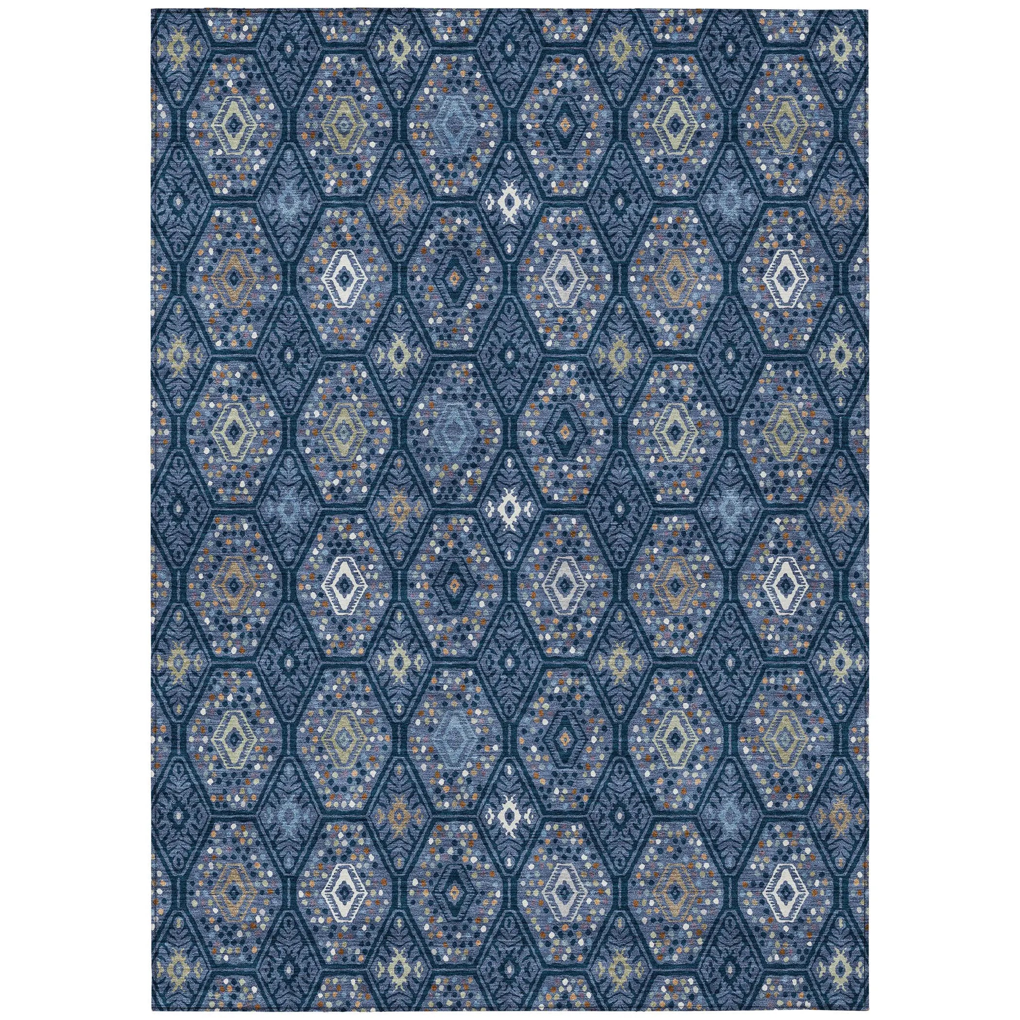 3' X 5' Navy Blue And Blue Geometric Washable Indoor Outdoor Area Rug Homeroots Outdoor