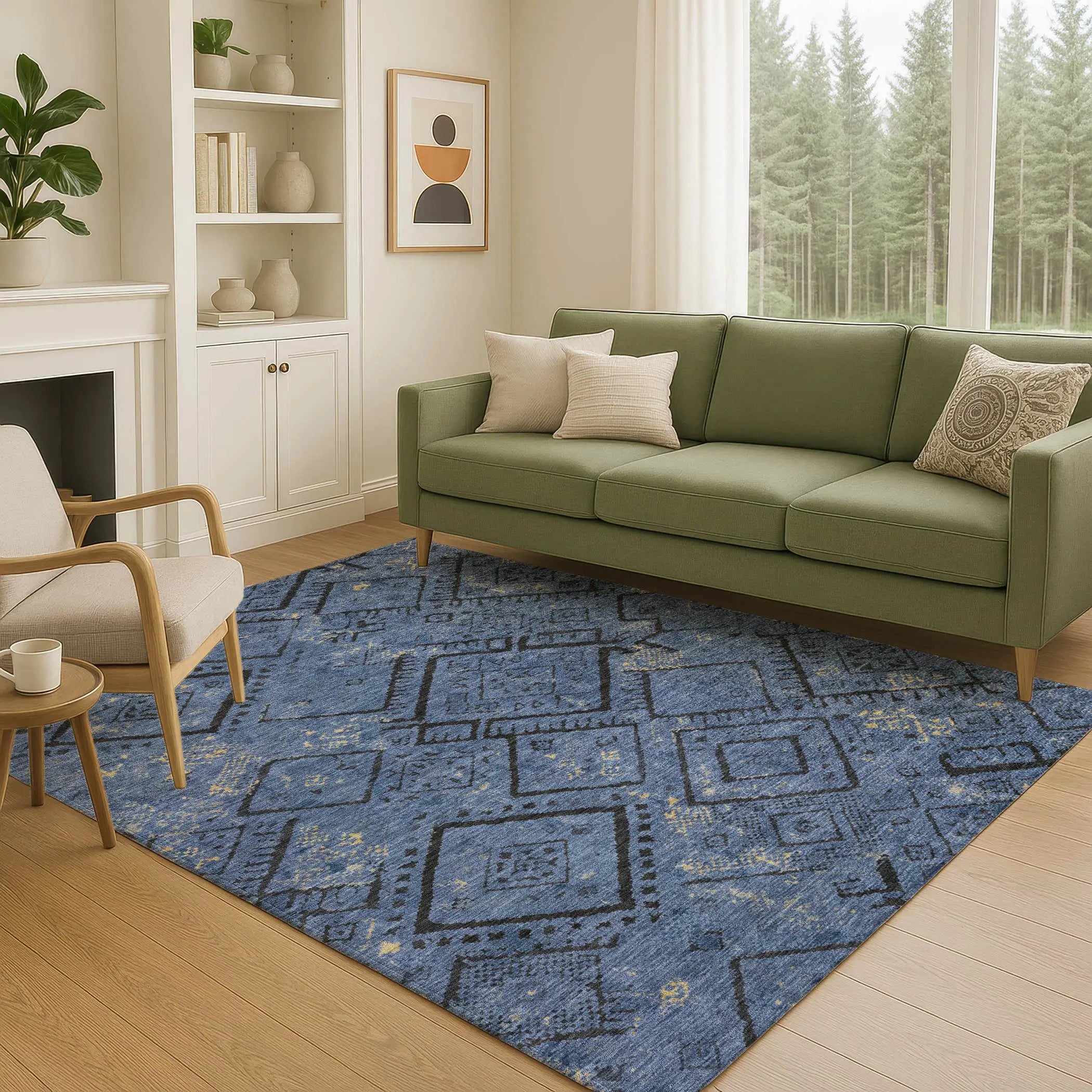 3' X 5' Navy Blue And Blue Geometric Washable Indoor Outdoor Area Rug Homeroots Outdoor