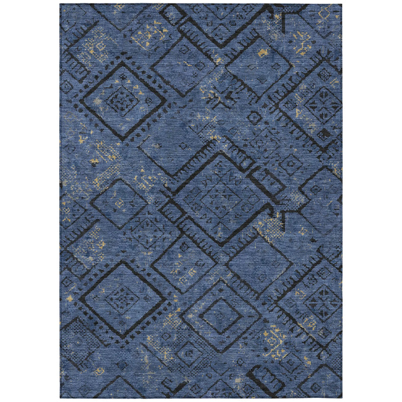 3' X 5' Navy Blue And Blue Geometric Washable Indoor Outdoor Area Rug Homeroots Outdoor