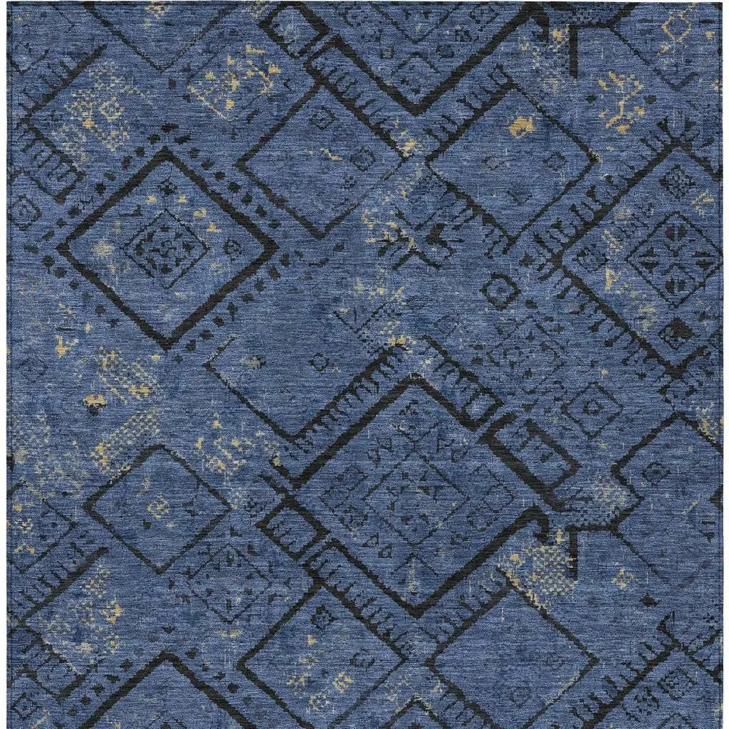 3' X 5' Navy Blue And Blue Geometric Washable Indoor Outdoor Area Rug Homeroots Outdoor