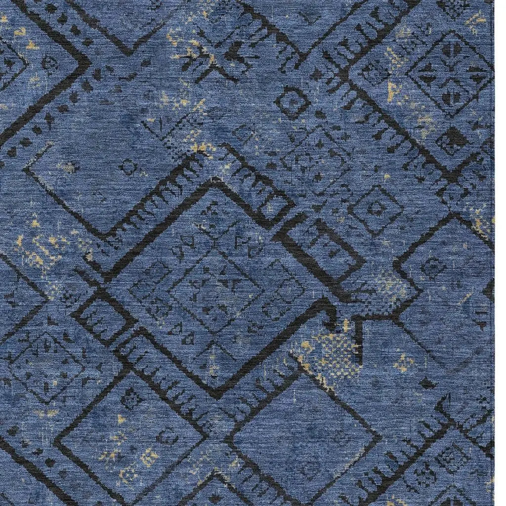 3' X 5' Navy Blue And Blue Geometric Washable Indoor Outdoor Area Rug Homeroots Outdoor