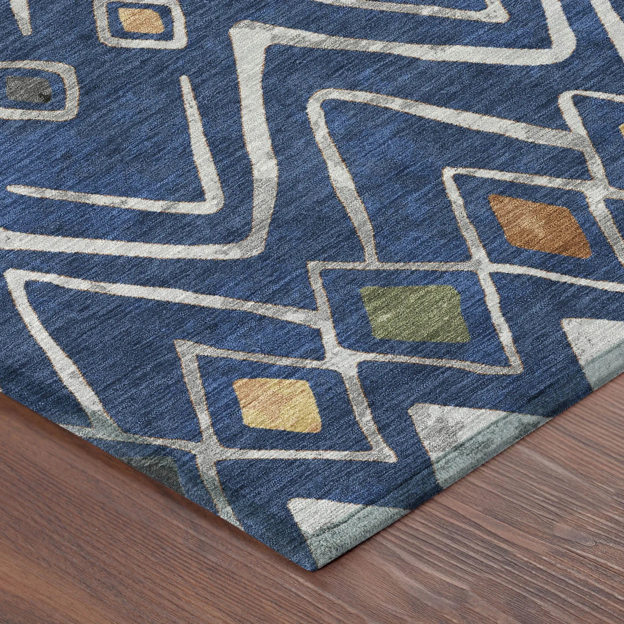 3' X 5' Navy Blue And Blue Geometric Washable Indoor Outdoor Area Rug Homeroots Outdoor