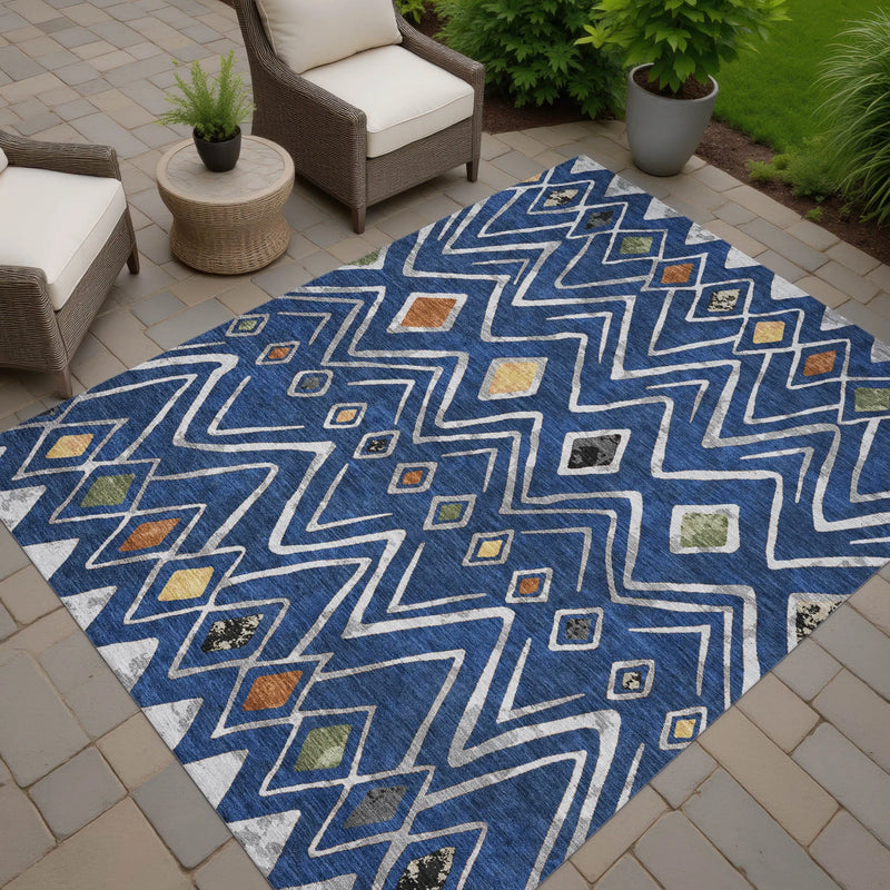3' X 5' Navy Blue And Blue Geometric Washable Indoor Outdoor Area Rug Homeroots Outdoor