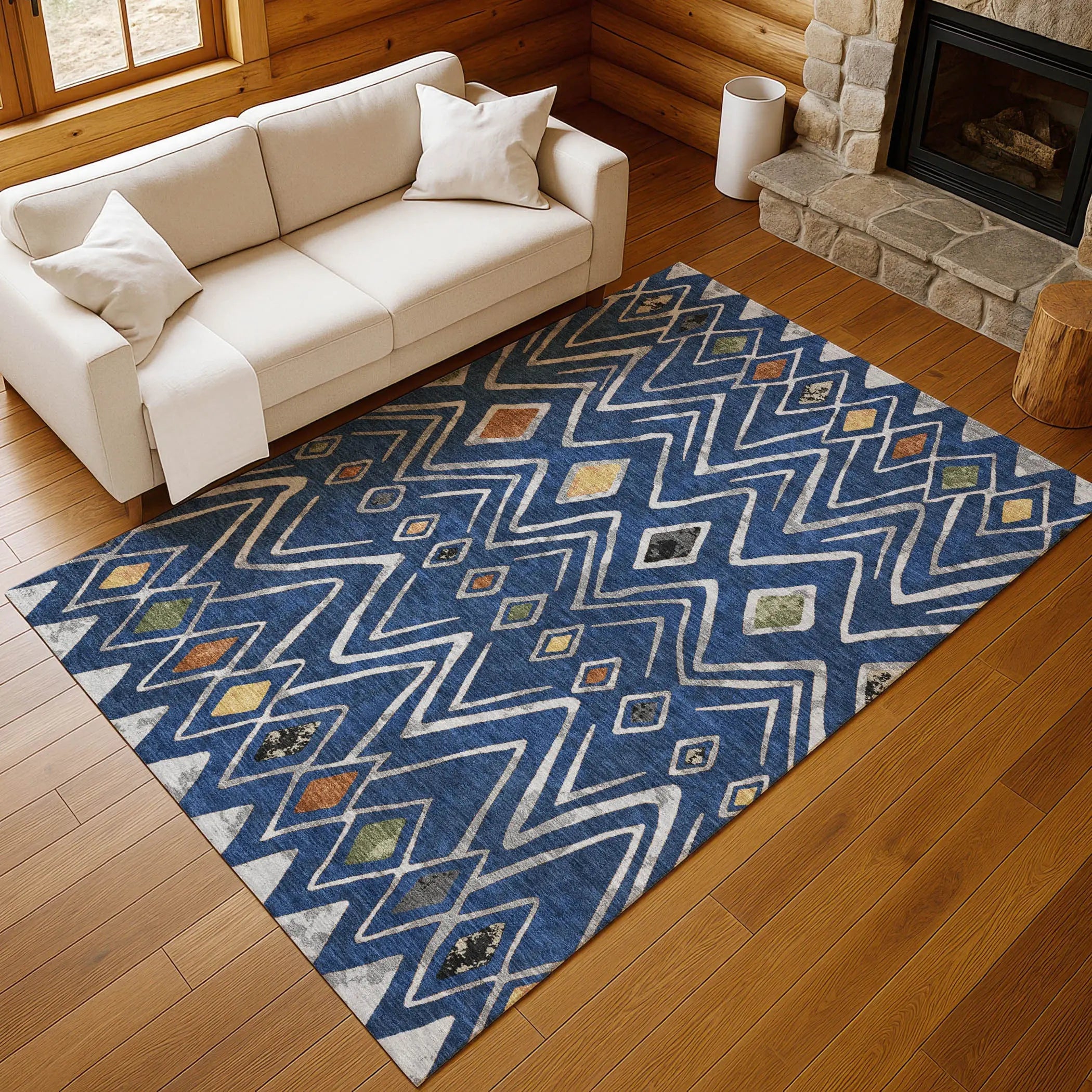 3' X 5' Navy Blue And Blue Geometric Washable Indoor Outdoor Area Rug Homeroots Outdoor