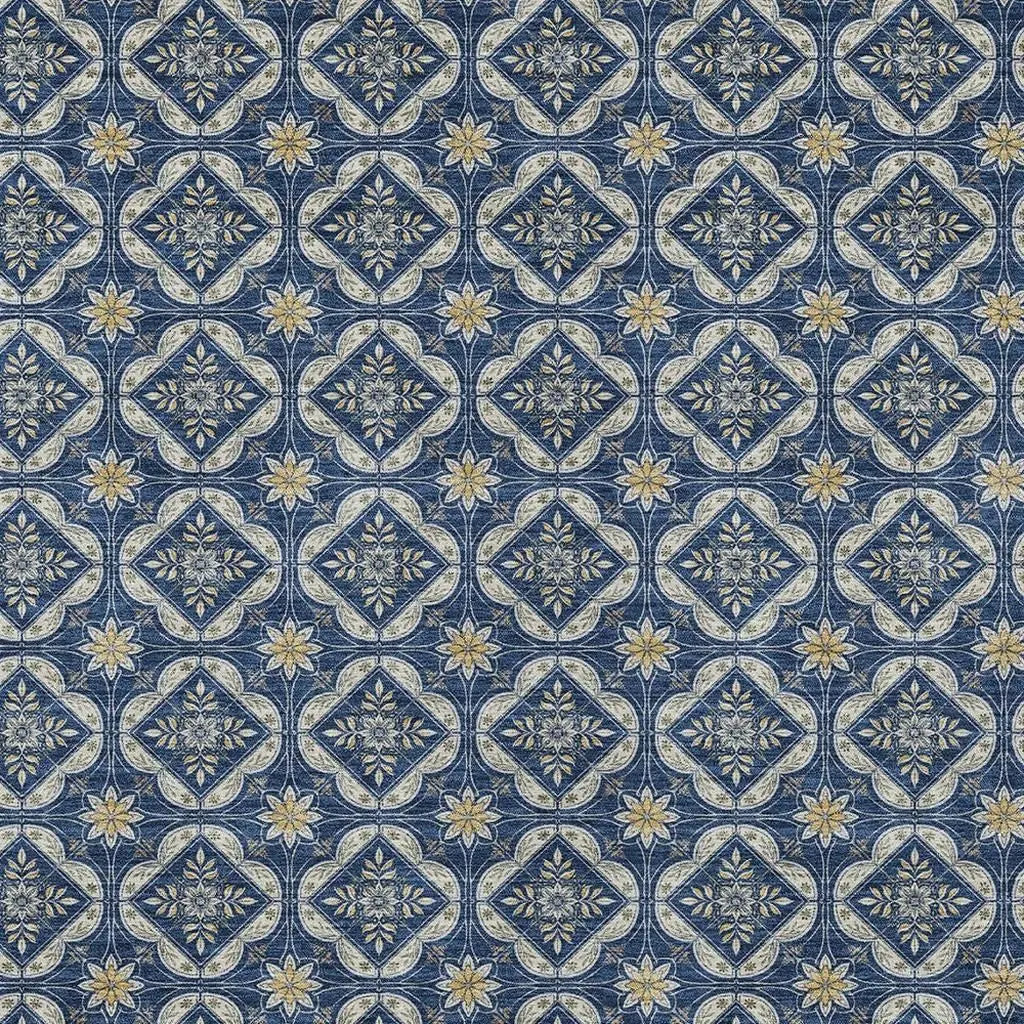 3' X 5' Navy Blue And Blue Geometric Washable Indoor Outdoor Area Rug Homeroots Outdoor