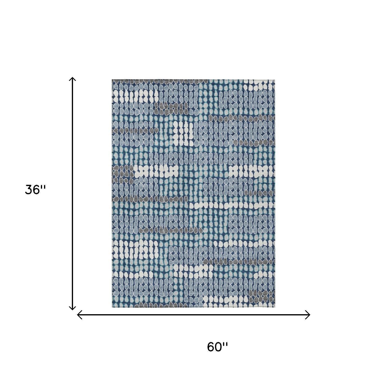 3' X 5' Navy Blue And Blue Geometric Washable Indoor Outdoor Area Rug Homeroots Outdoor