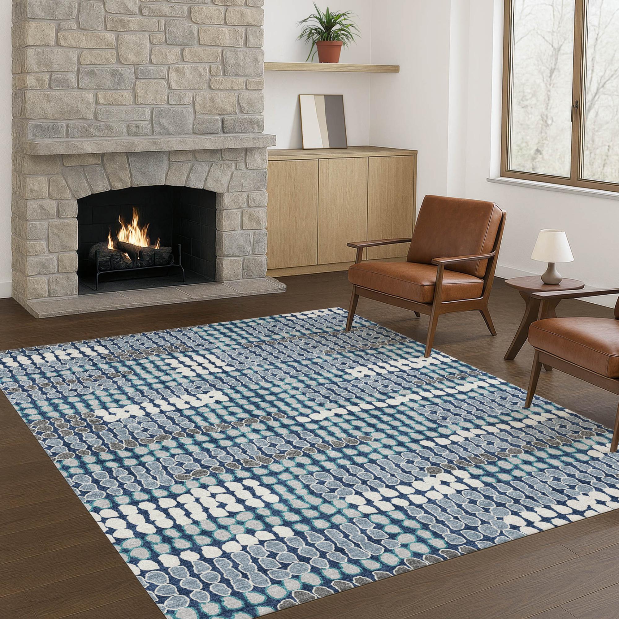 3' X 5' Navy Blue And Blue Geometric Washable Indoor Outdoor Area Rug Homeroots Outdoor