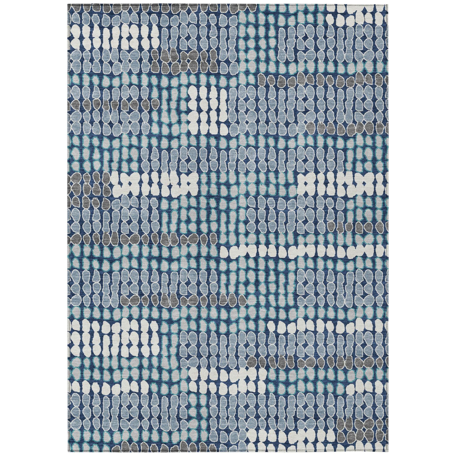 3' X 5' Navy Blue And Blue Geometric Washable Indoor Outdoor Area Rug Homeroots Outdoor