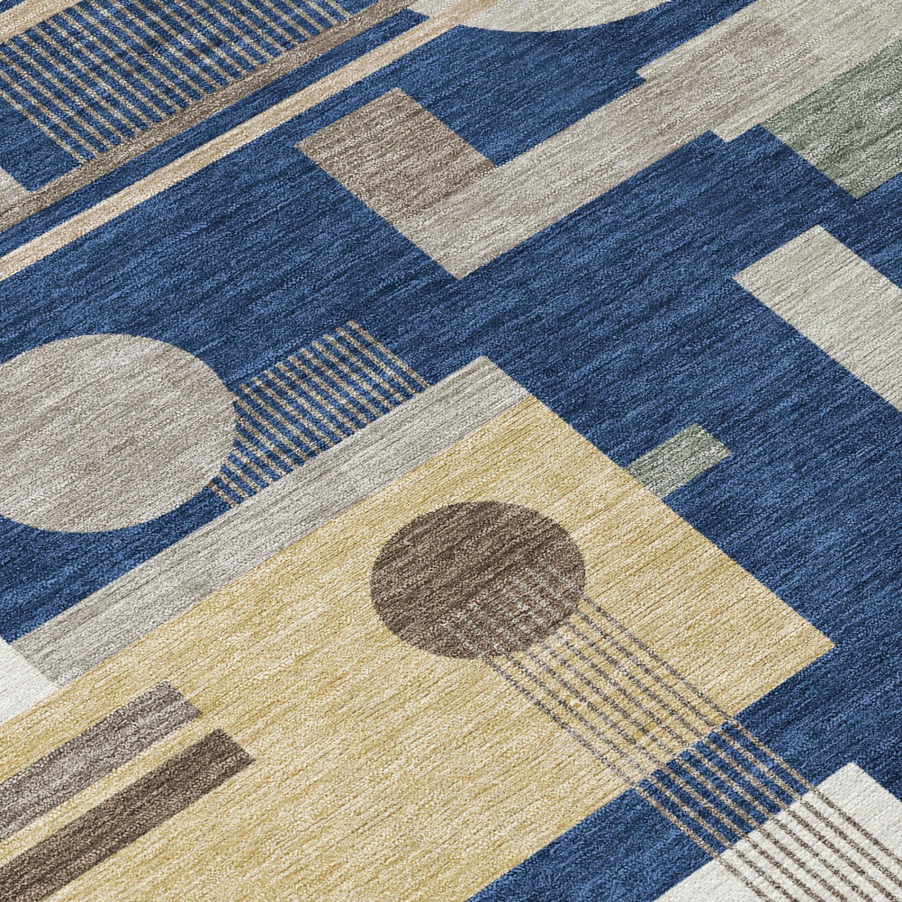 3' X 5' Navy Blue And Blue Geometric Washable Indoor Outdoor Area Rug Homeroots Outdoor