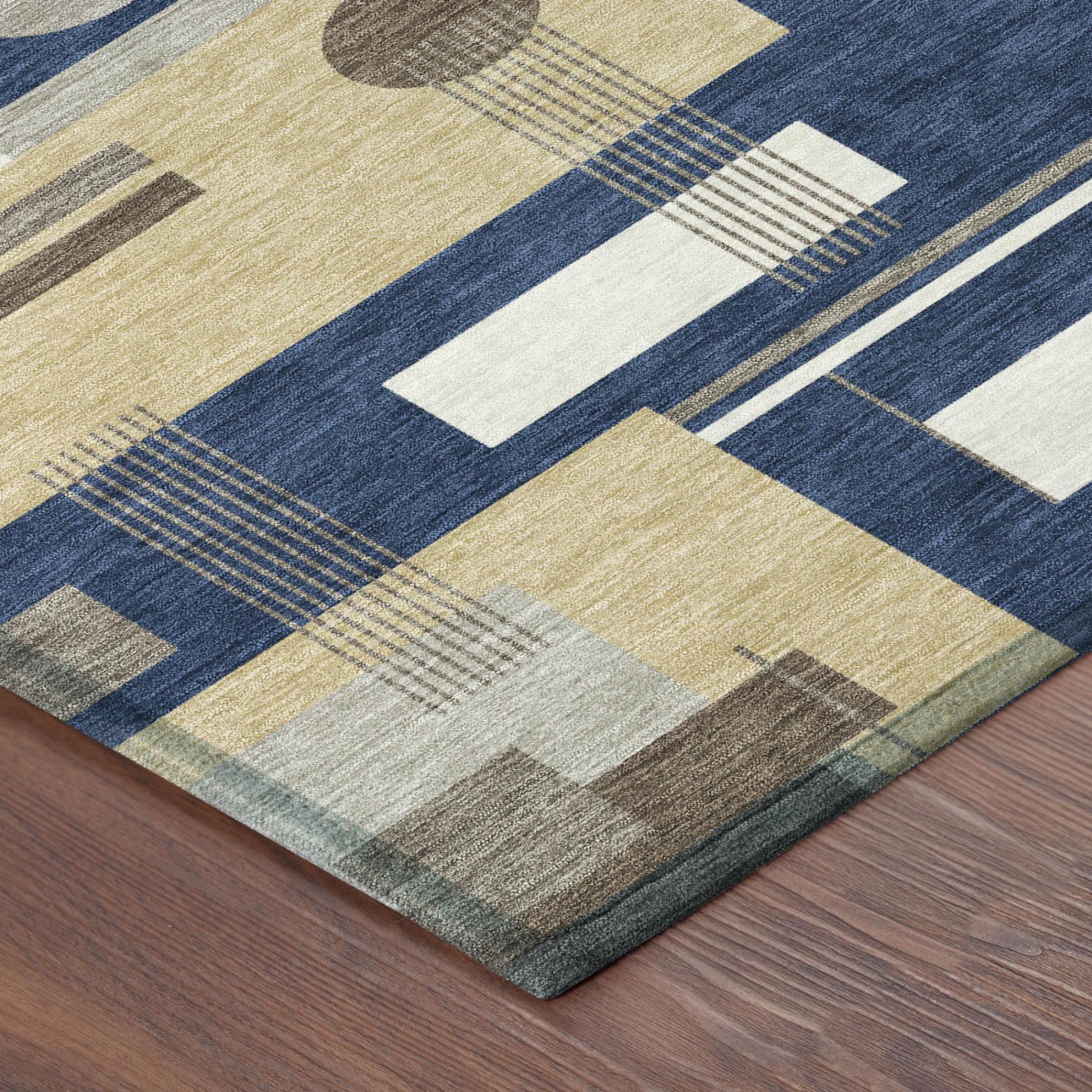 3' X 5' Navy Blue And Blue Geometric Washable Indoor Outdoor Area Rug Homeroots Outdoor