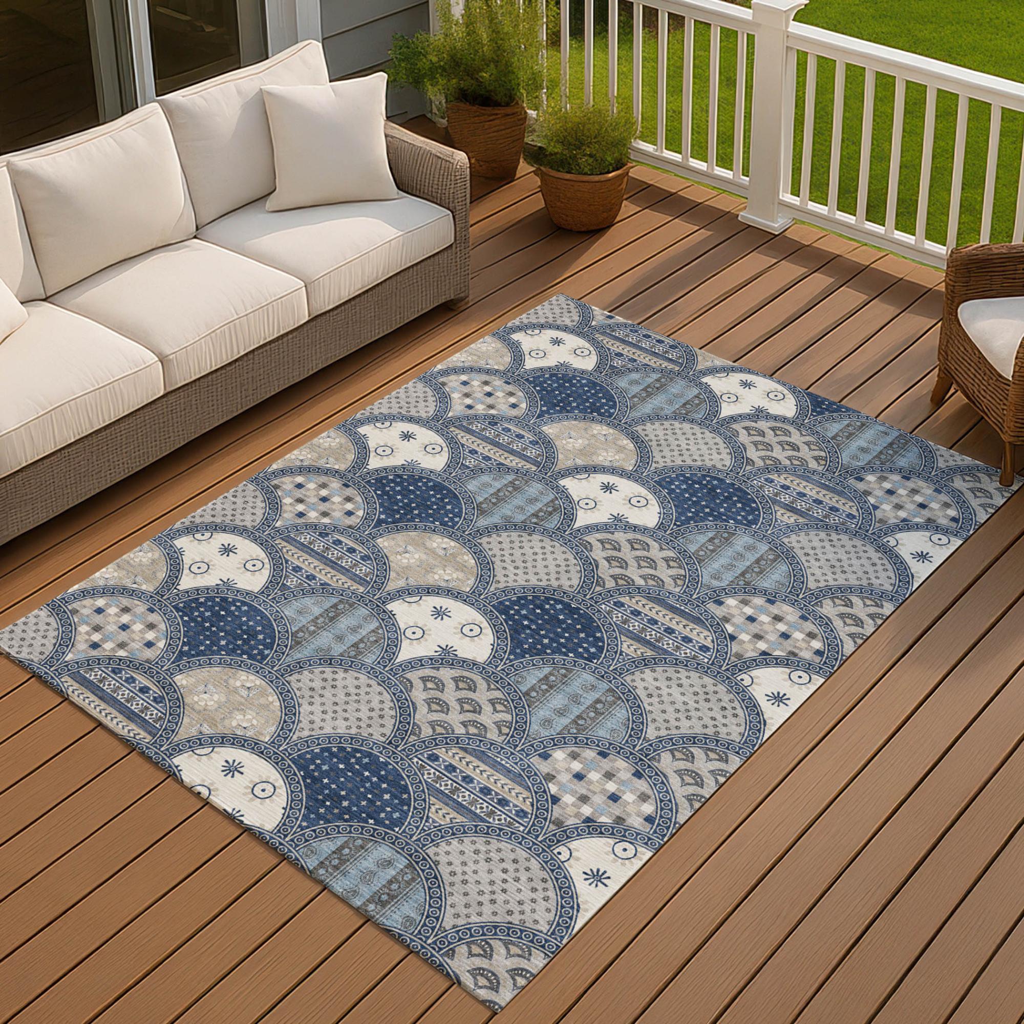 3' X 5' Navy Blue And Blue Geometric Washable Indoor Outdoor Area Rug Homeroots Outdoor