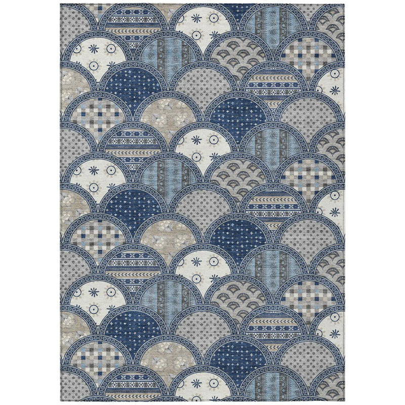 3' X 5' Navy Blue And Blue Geometric Washable Indoor Outdoor Area Rug Homeroots Outdoor
