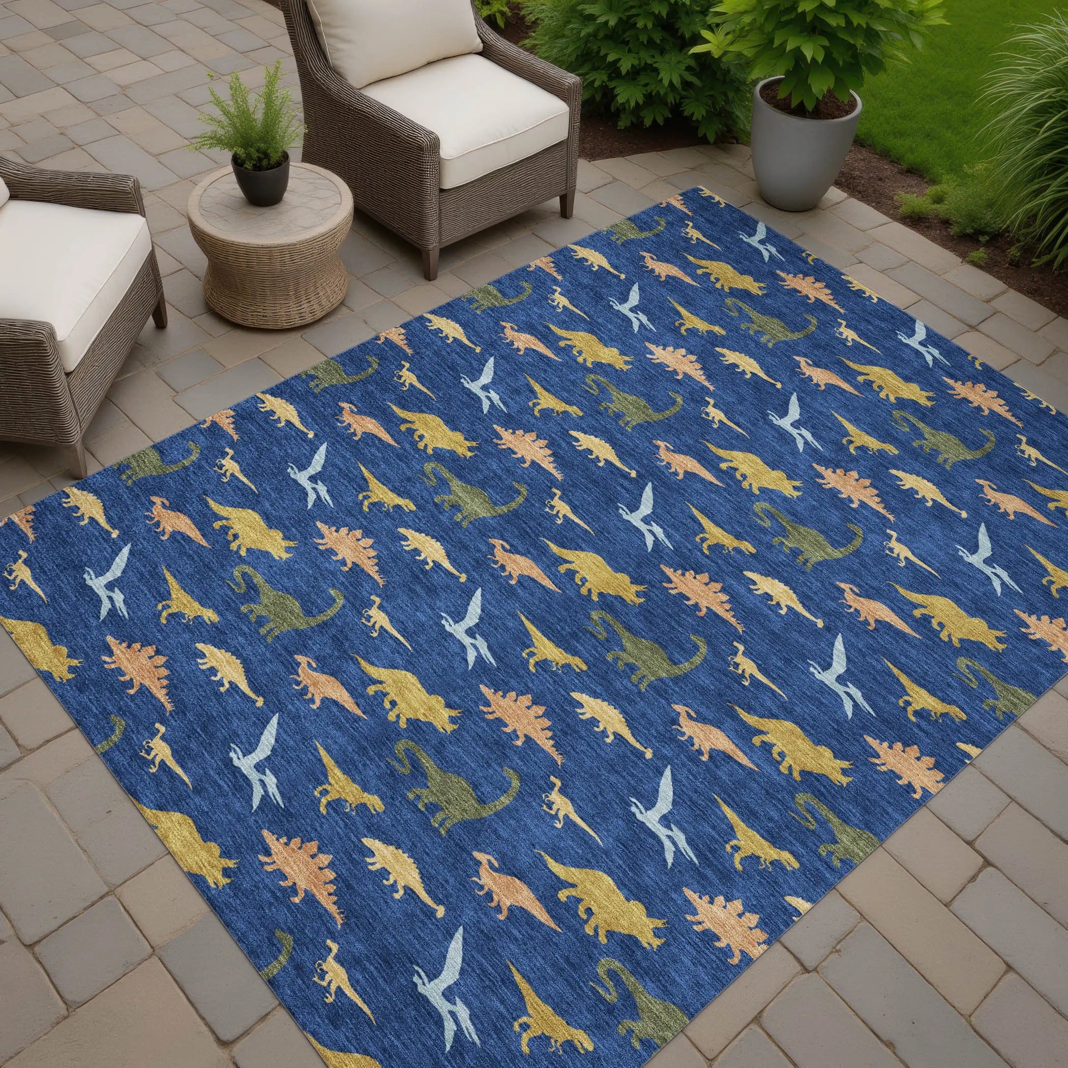 3' X 5' Navy Blue And Blue Geometric Washable Indoor Outdoor Area Rug Homeroots Outdoor