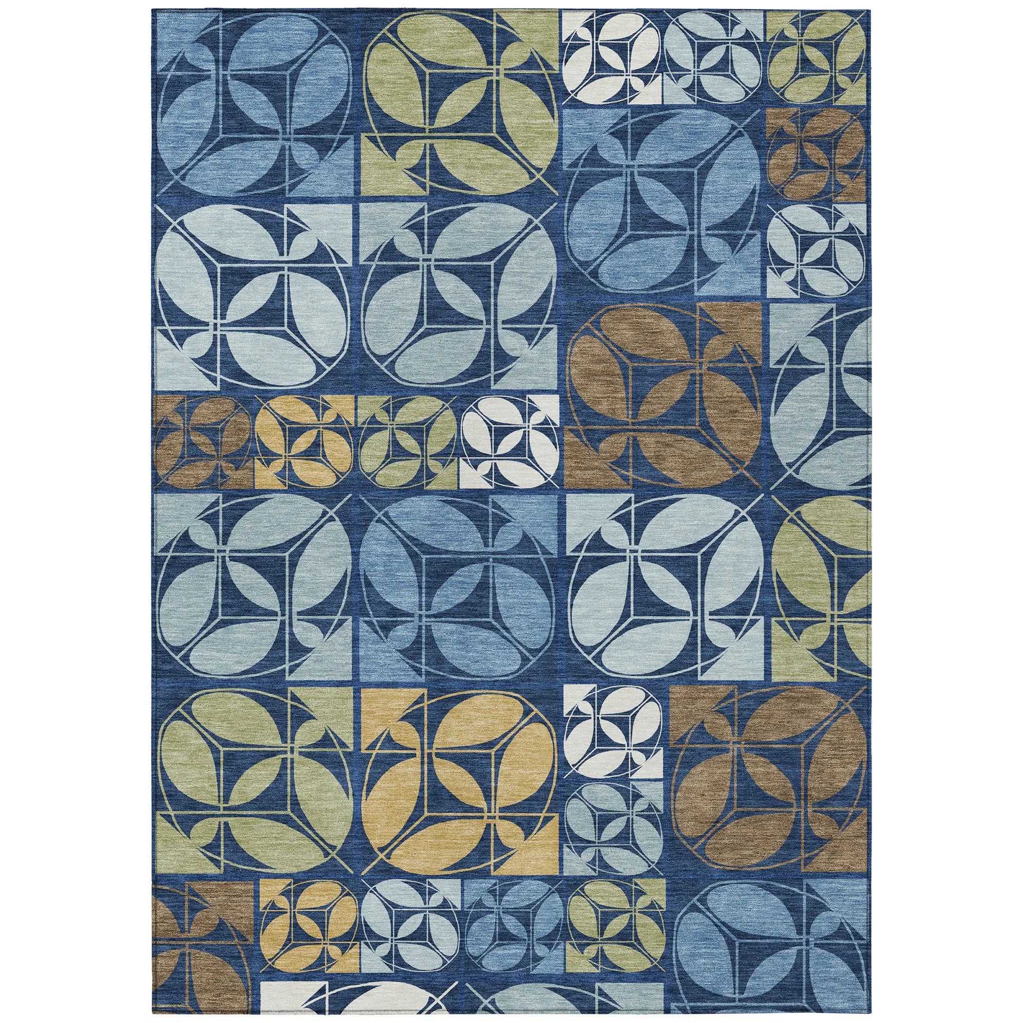 3' X 5' Navy Blue And Blue Geometric Washable Indoor Outdoor Area Rug Homeroots Outdoor